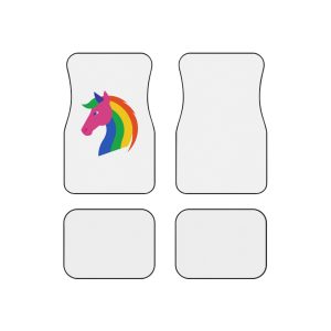 Rainbow Unicorn Head Flat Style Car Mats Set Of 4