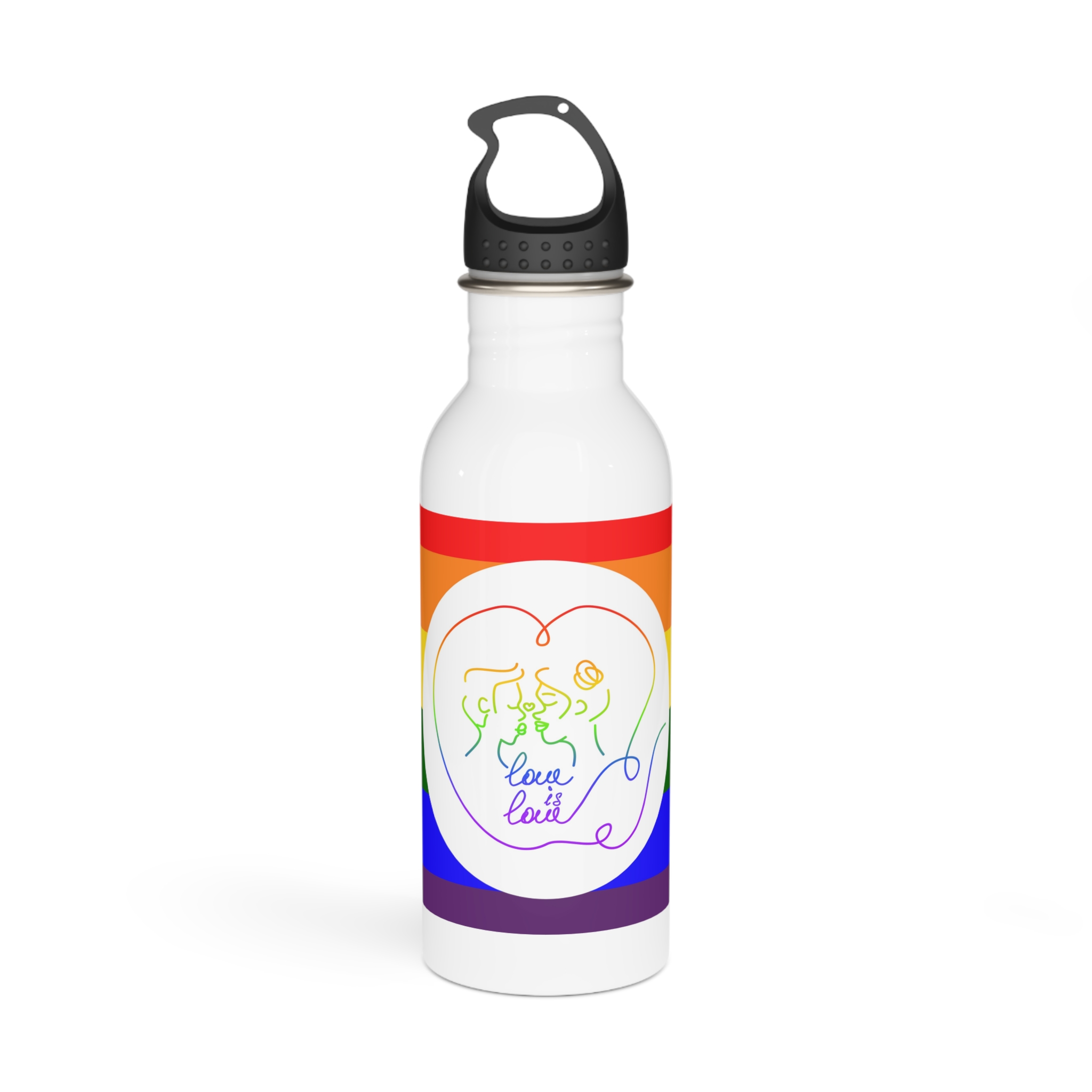 Poster With Kissing Woman Hand Lettering Love Is Love Theme Month Pride Lgbtq Love Background Stainless Steel Water Bottle