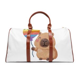 Capybara Holding Rainbow Heart Balloon Illustration Waterproof Travel Bag