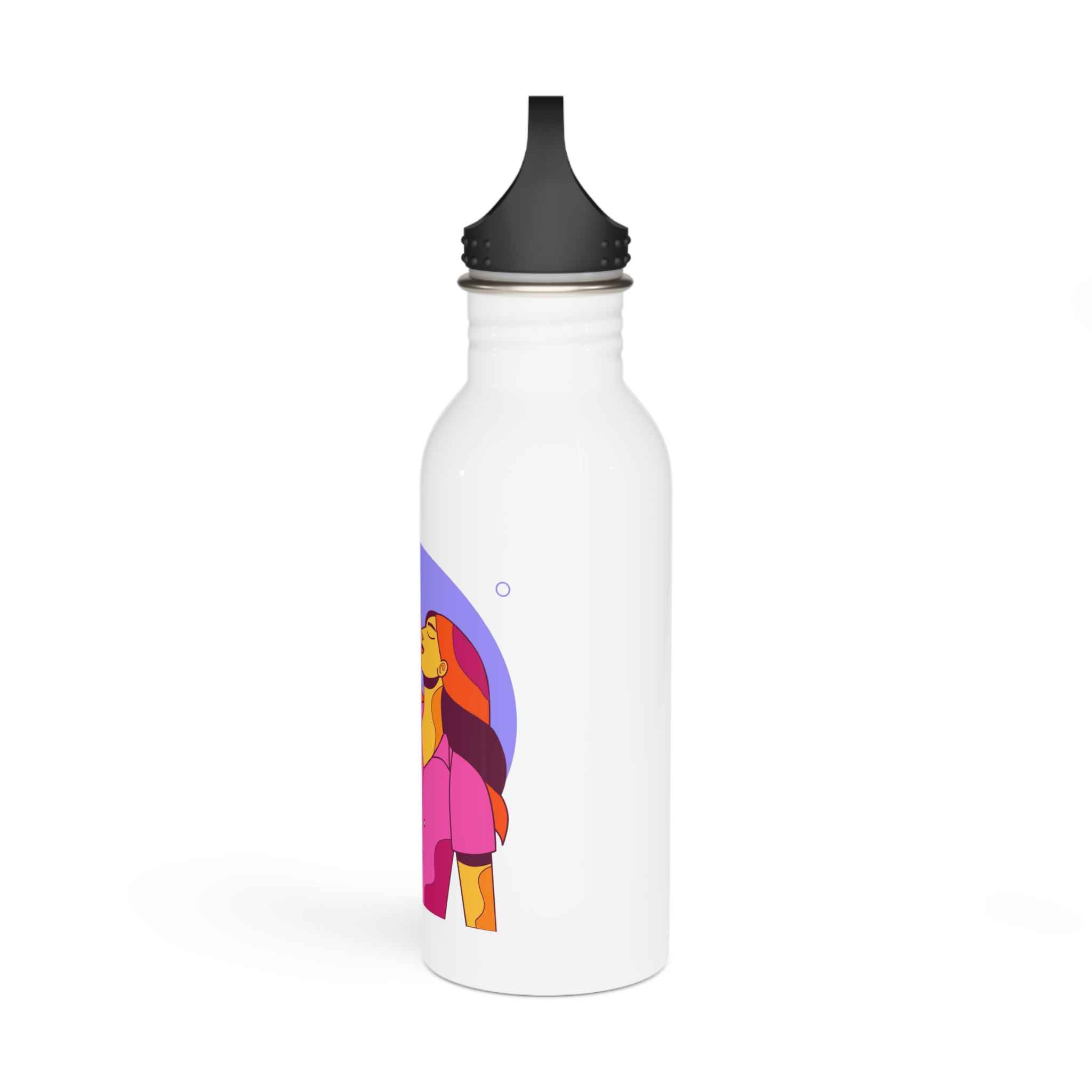 Cartoon Lesbian Kiss Illustration Stainless Steel Water Bottle - Image 4