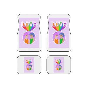 Young Couple Embracing With Rainbow Love Text Celebrating Pride Month Car Mats Set Of 4