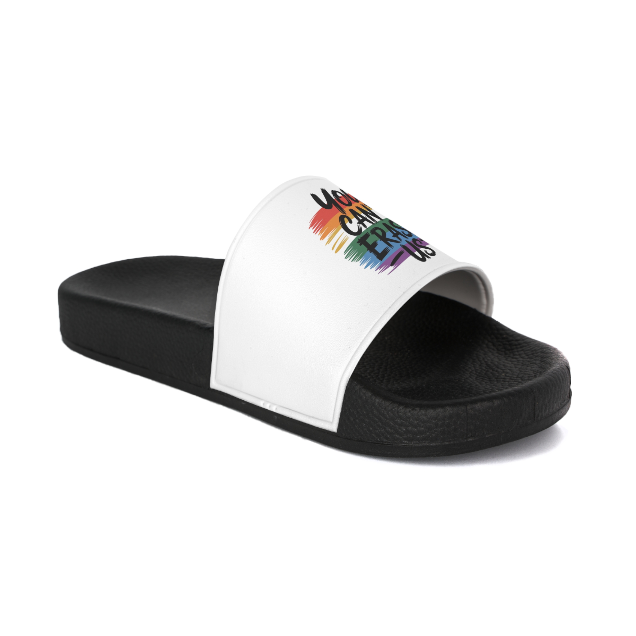 You Cant Erase Us T Shirt Design Isolated White Background Mens Slide Sandals - Image 2