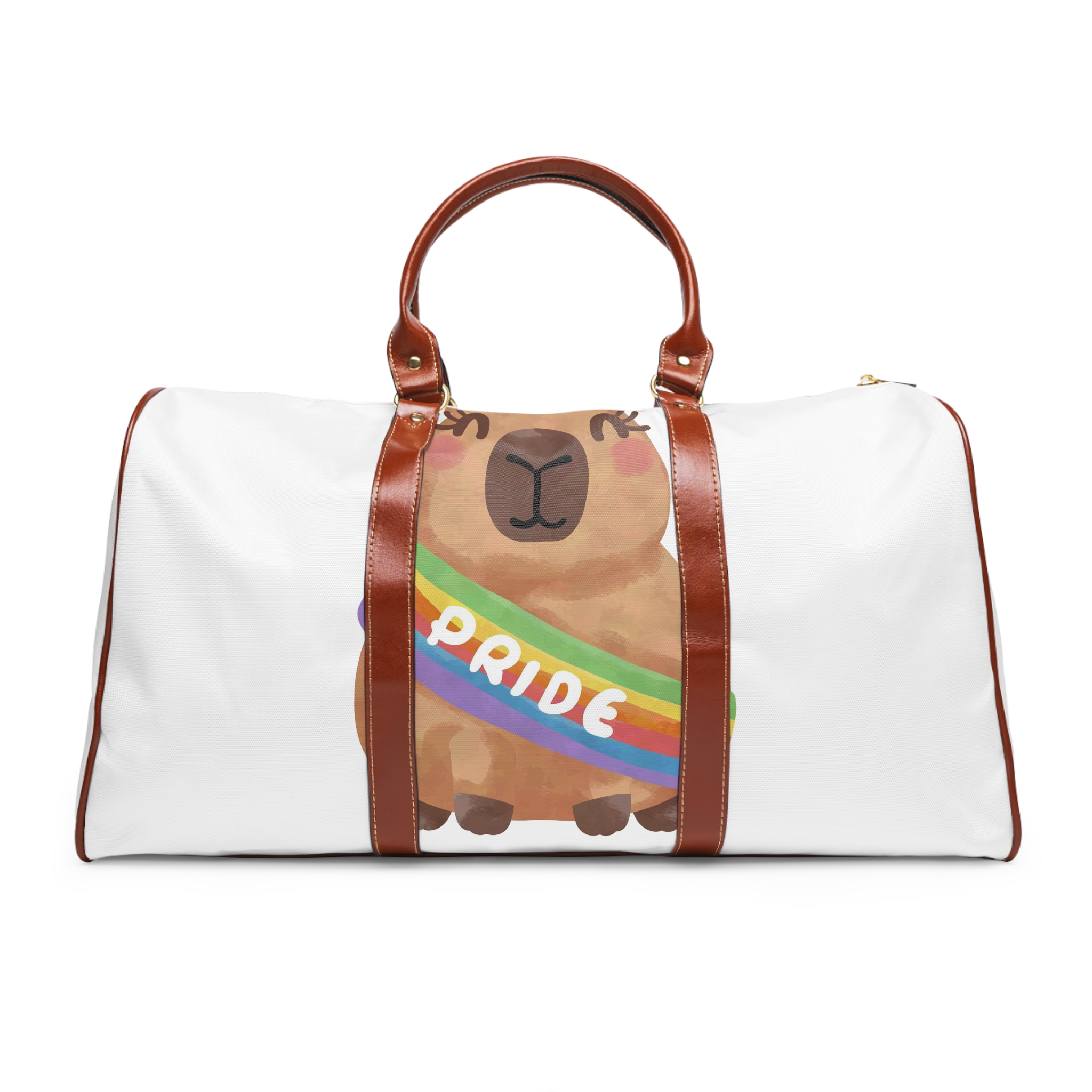 Cute Capybara With Rainbow Pride Sash Illustration Waterproof Travel Bag
