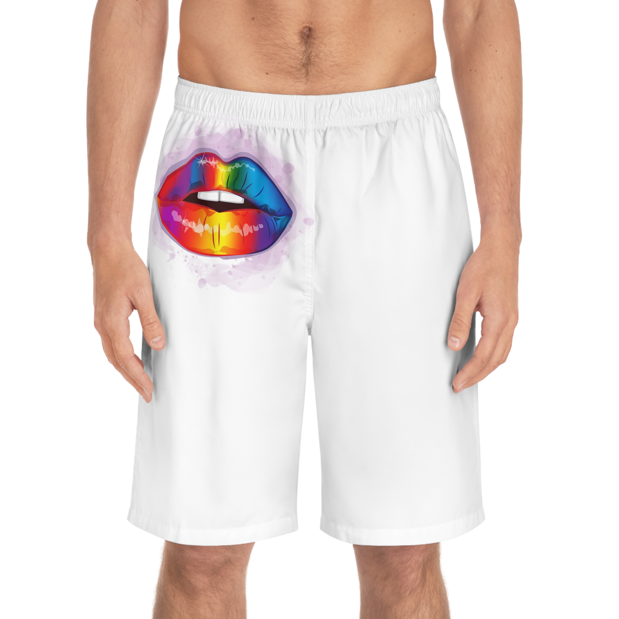 Rainbow Lips Lgbt Beautiful Fashionable Realistic Realistic Watercolor Style Print Vector Mens Board Shorts Aop - Image 3