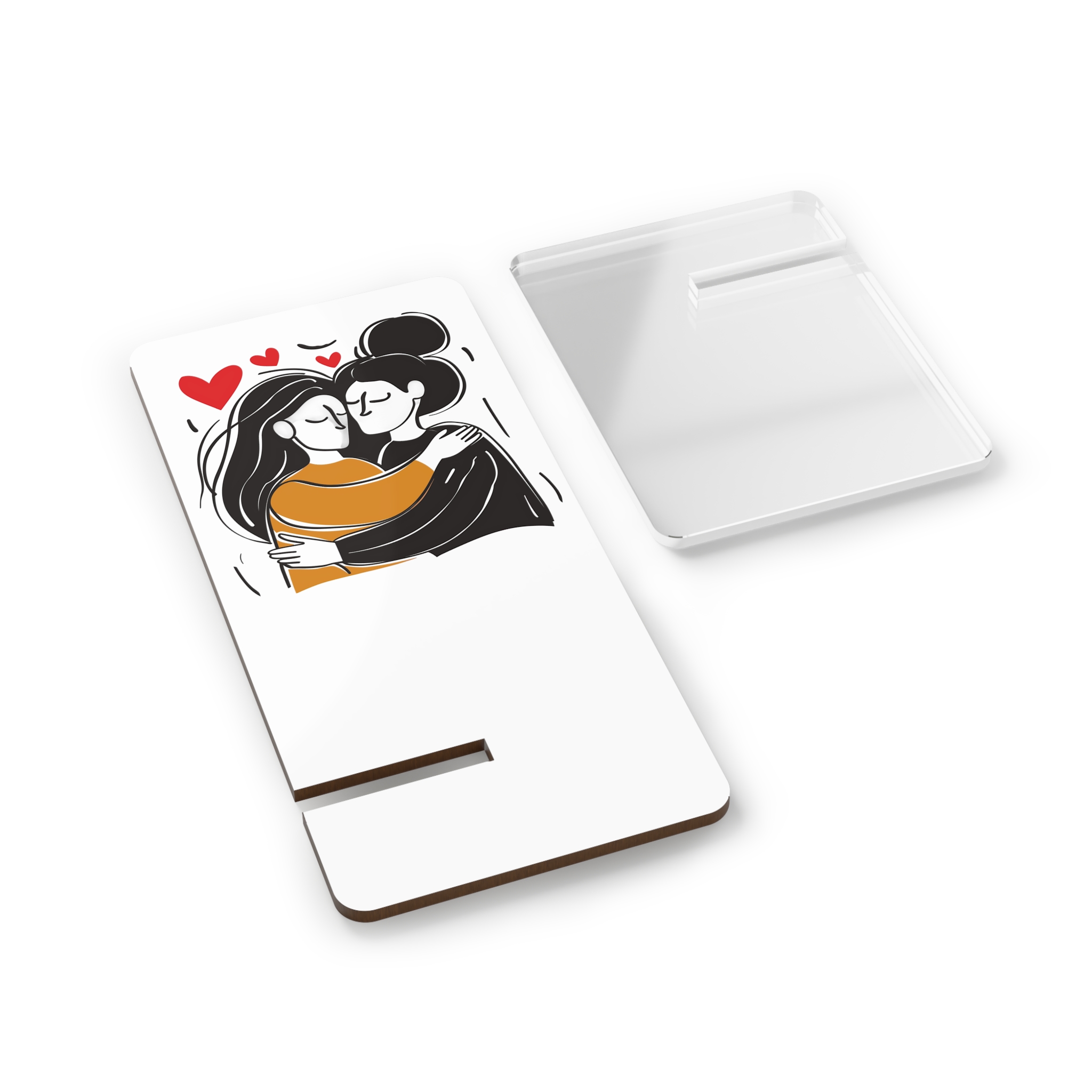 Drawing Two Women Hugging Red Heart Them Mobile Display Stand For Smartphones - Image 2