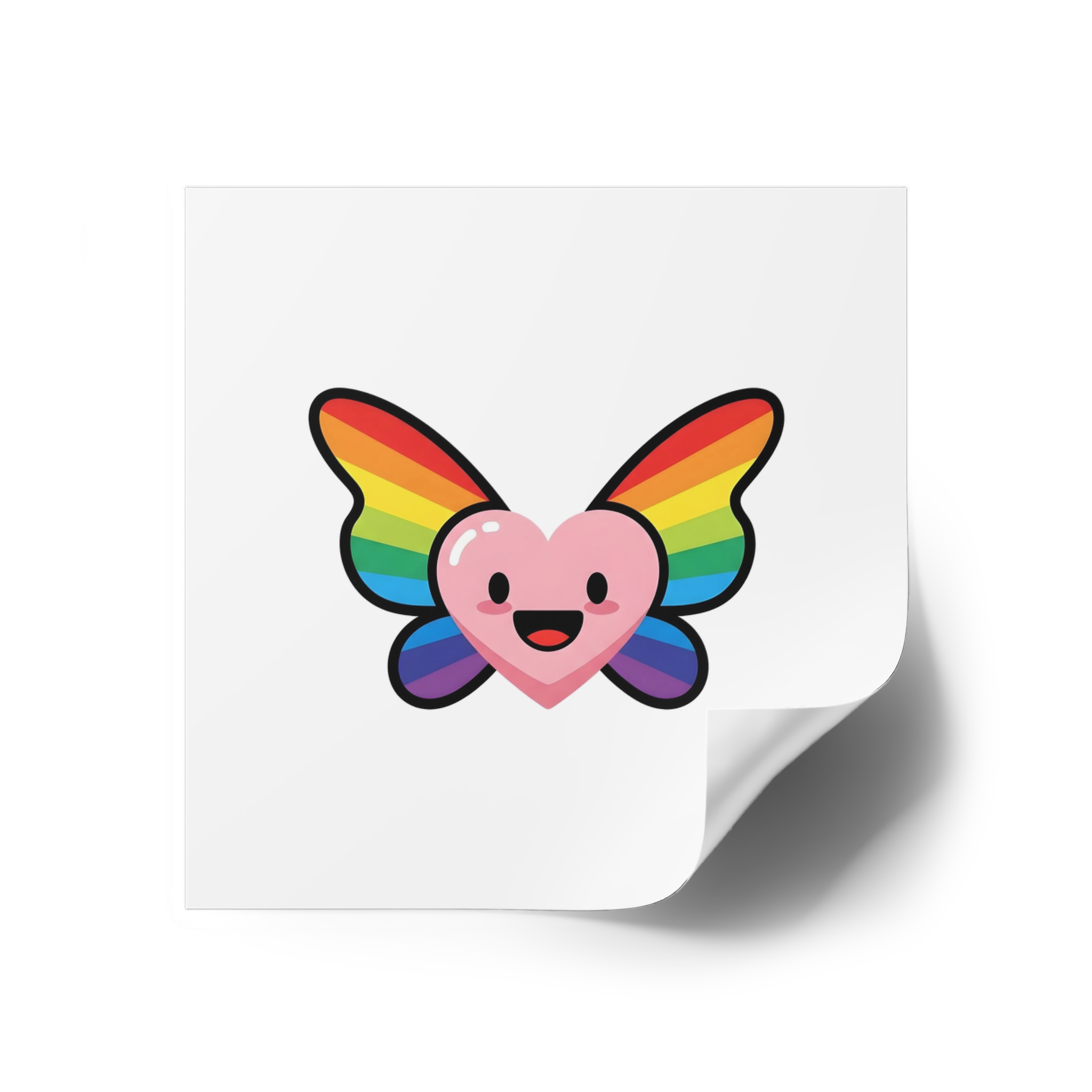 Happy Rainbow Heart Butterfly1 Laminate Stickers Square - Image 70