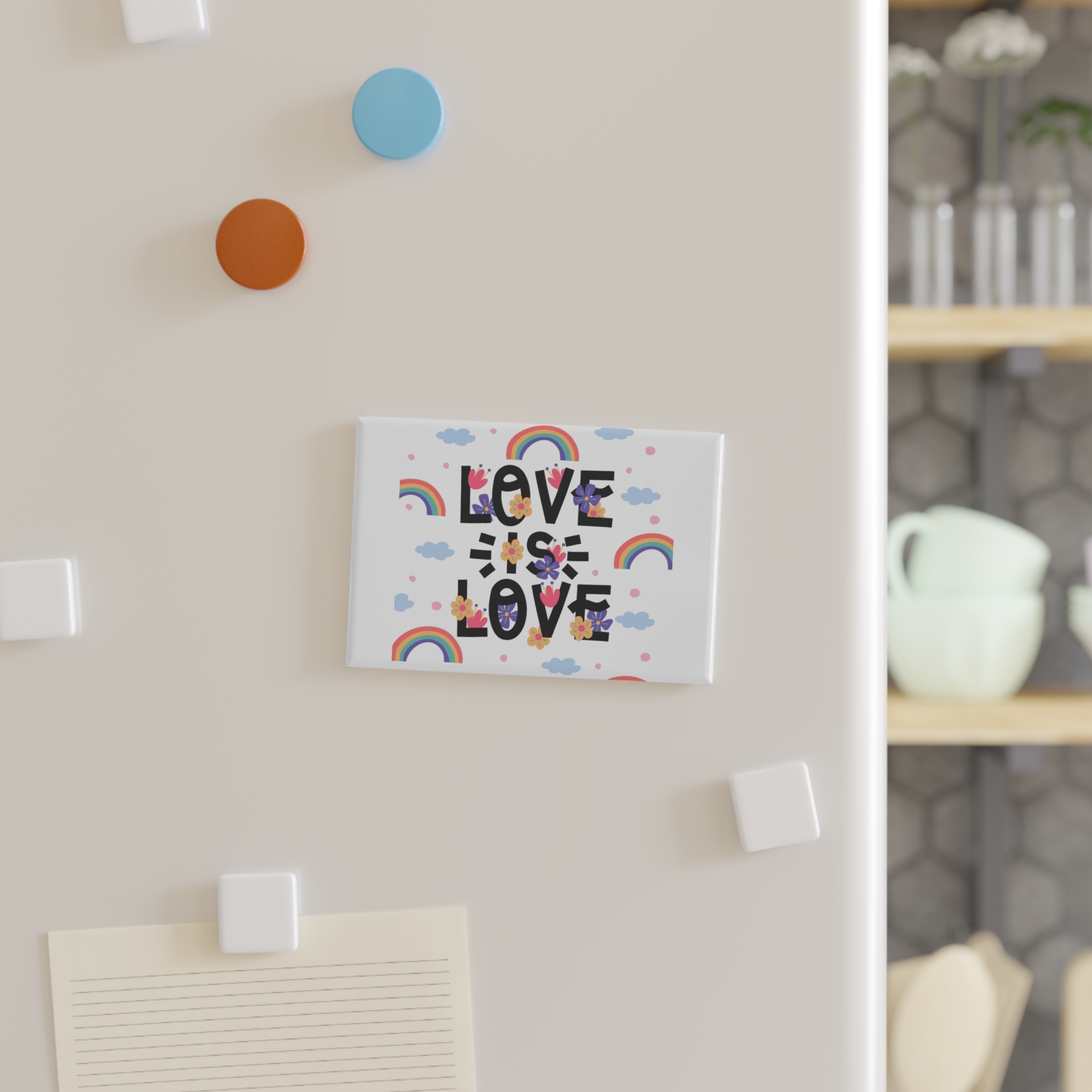 Pride Day Lettering With Rainbows Flowers Button Magnet Rectangle 1 And 10 Pcs - Image 7
