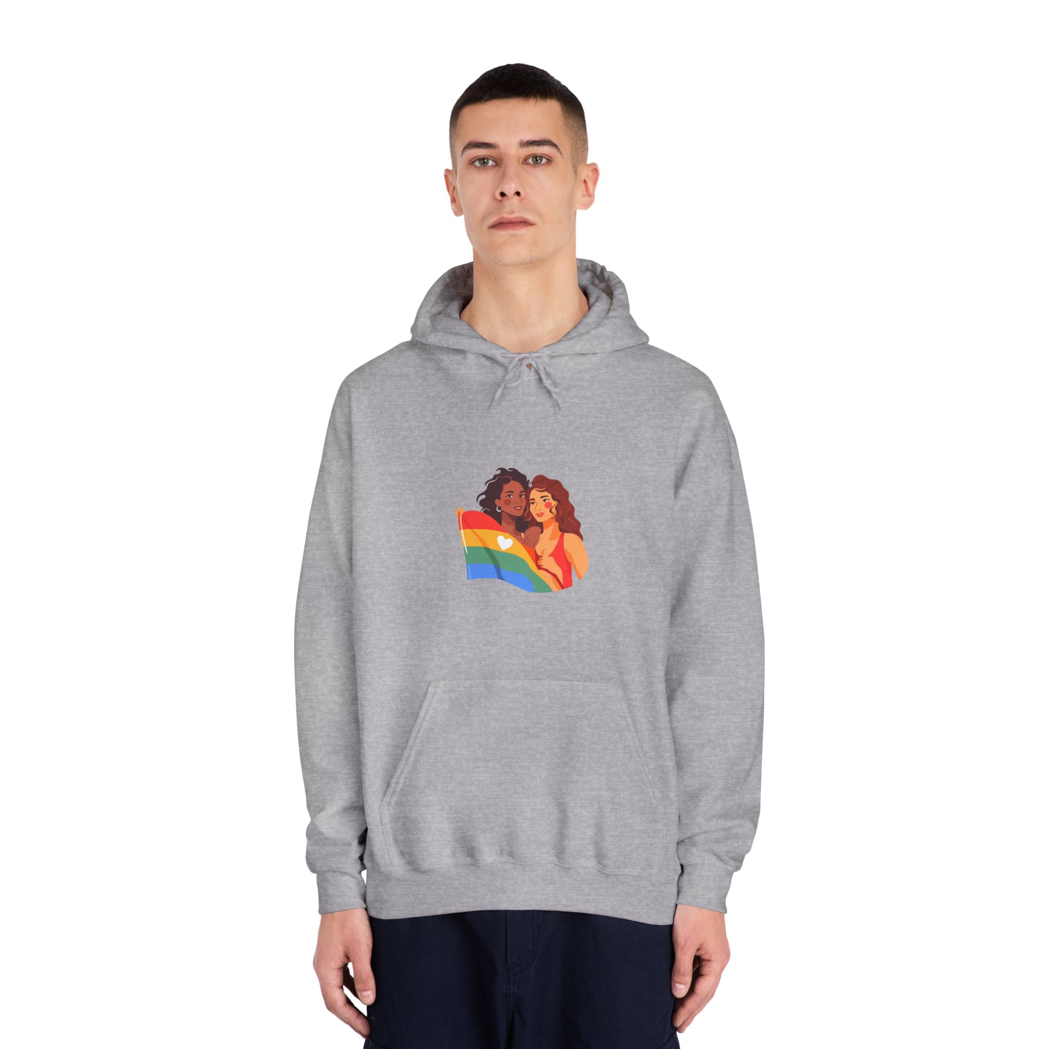 Portrait Lesbian Couple With Rainbow Flag Concept Lgbtq Unisex Dryblend Hooded Sweatshirt - Image 15