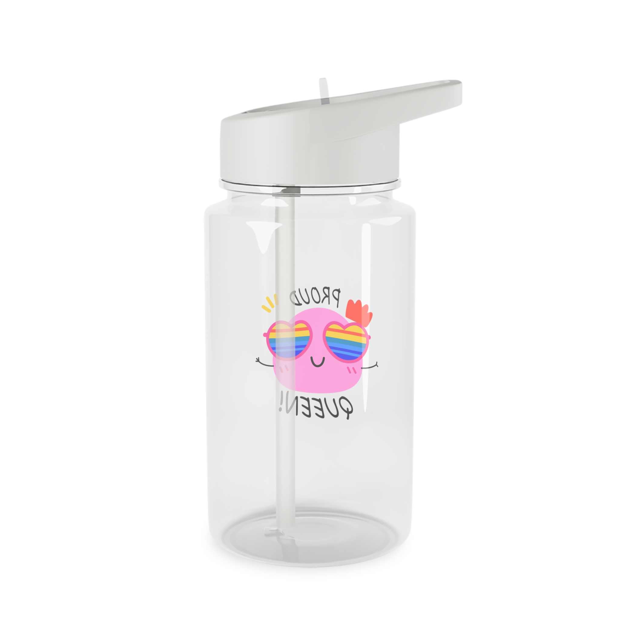 Pink Blob With Rainbow Heart Sunglasses Saying Proud Queen Flat Sticker Tritan Water Bottle - Image 2