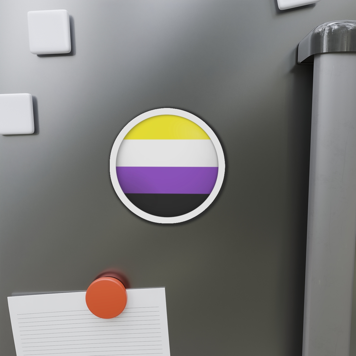 Flag Nonbinary Lgbtq Glossy Circular Flag Button Appearance 3d Icon Design With Depth Die Cut Magnets - Image 8