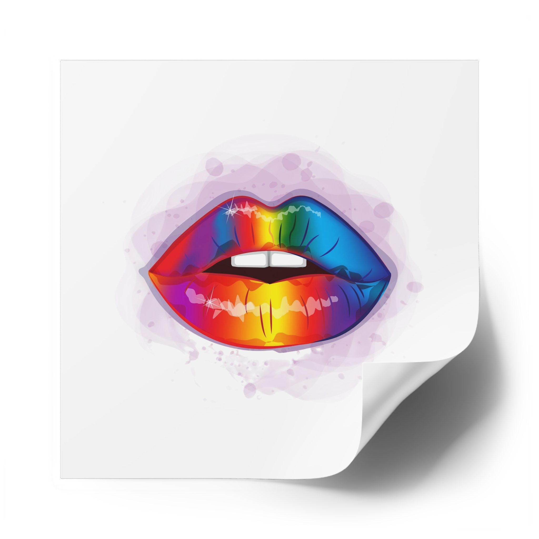 Rainbow Lips Lgbt Beautiful Fashionable Realistic Realistic Watercolor Style Print Vector Laminate Stickers Square - Image 50