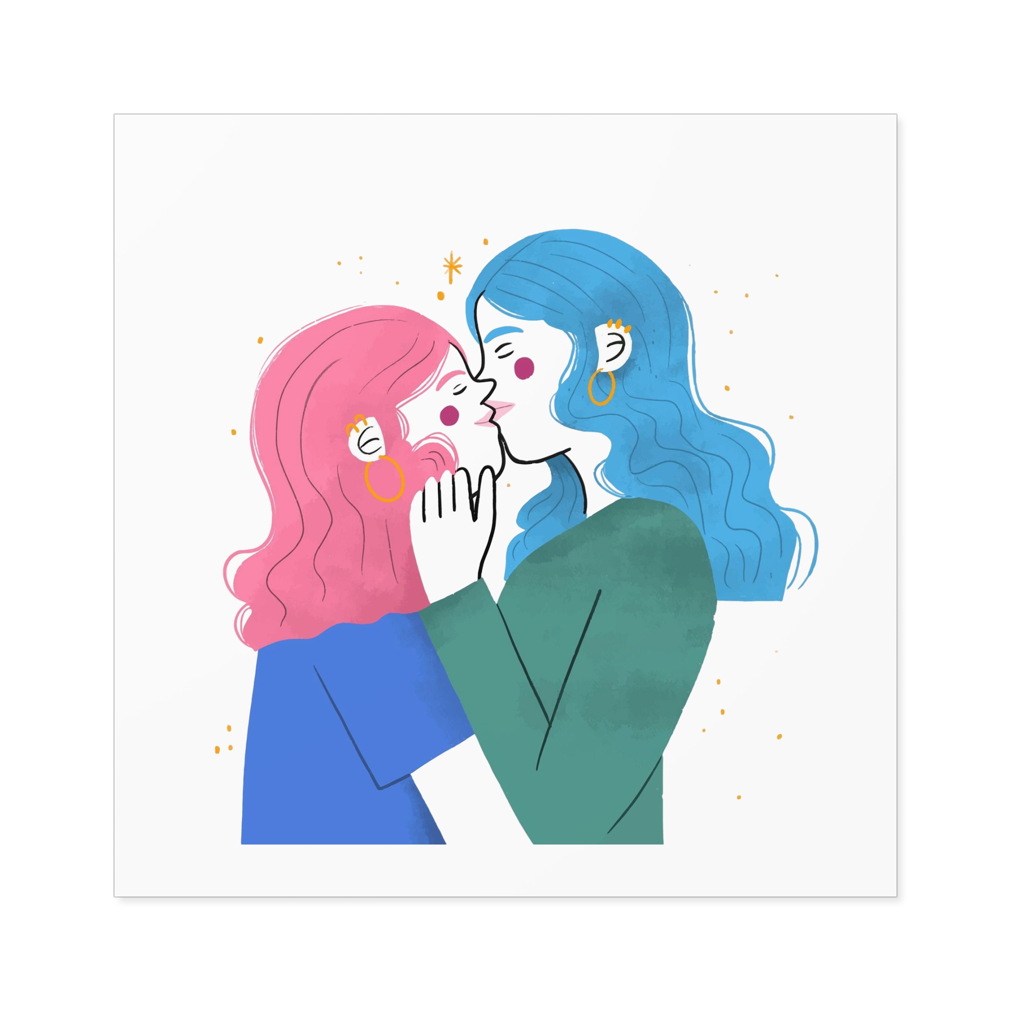 Hand Drawn Lesbian Kiss Illustration Laminate Stickers Square - Image 53