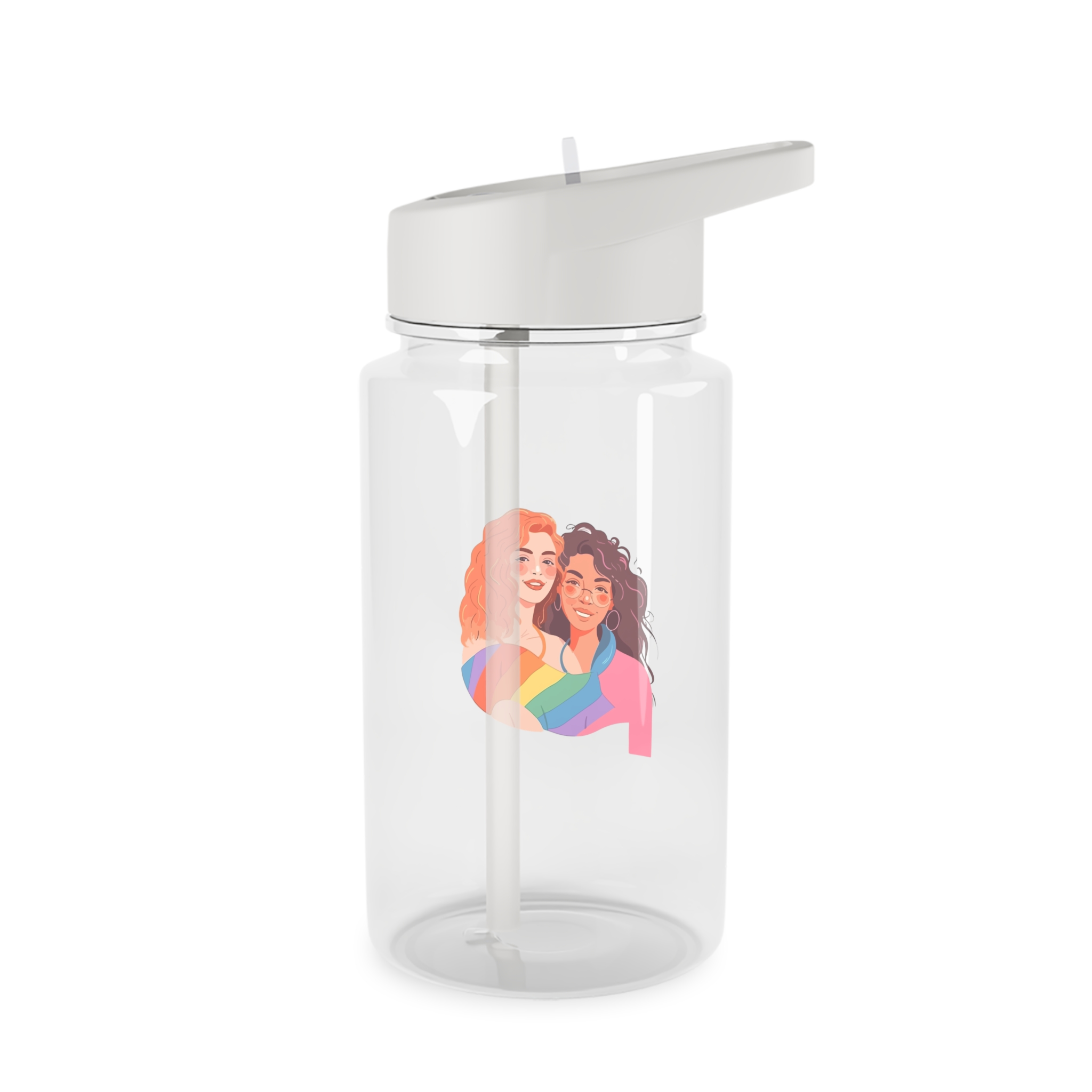 Portrait Lesbian Couple With Rainbow Flag Concept Lgbtq Illustration Couple Tritan Water Bottle - Image 2
