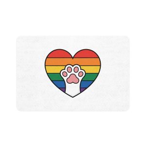 Rainbow Heart With Cute Cat Paw Pride Illustration Pet Food Mat 12x18