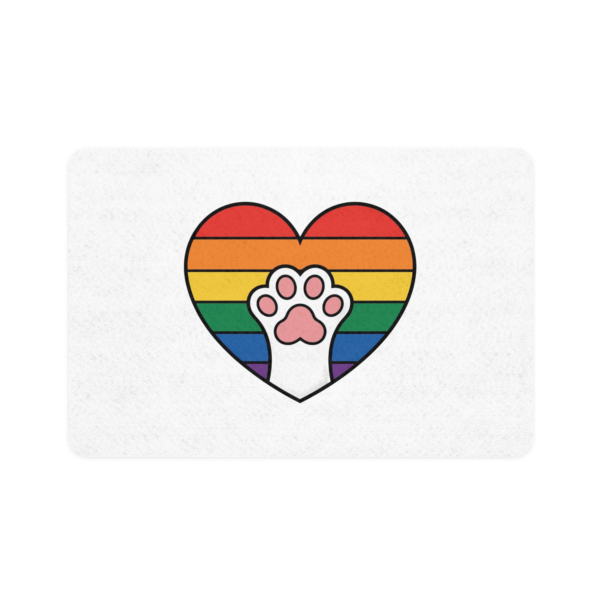 Rainbow Heart With Cute Cat Paw Pride Illustration Pet Food Mat 12x18