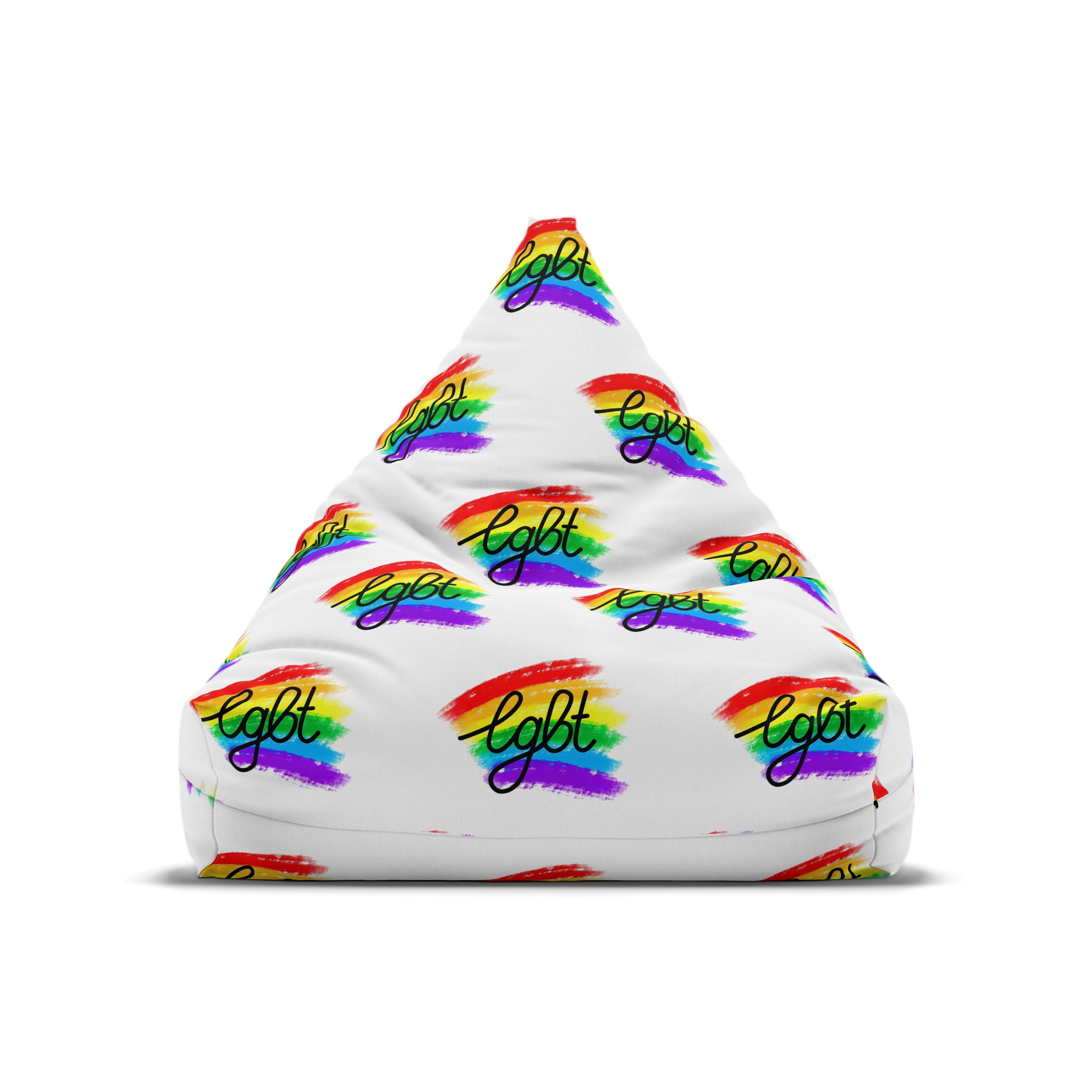 Lgbt Logo Vector Flat Illustration With Hand Drawn Watercolor Rainbow Flag Bean Bag Chair Cover - Image 5