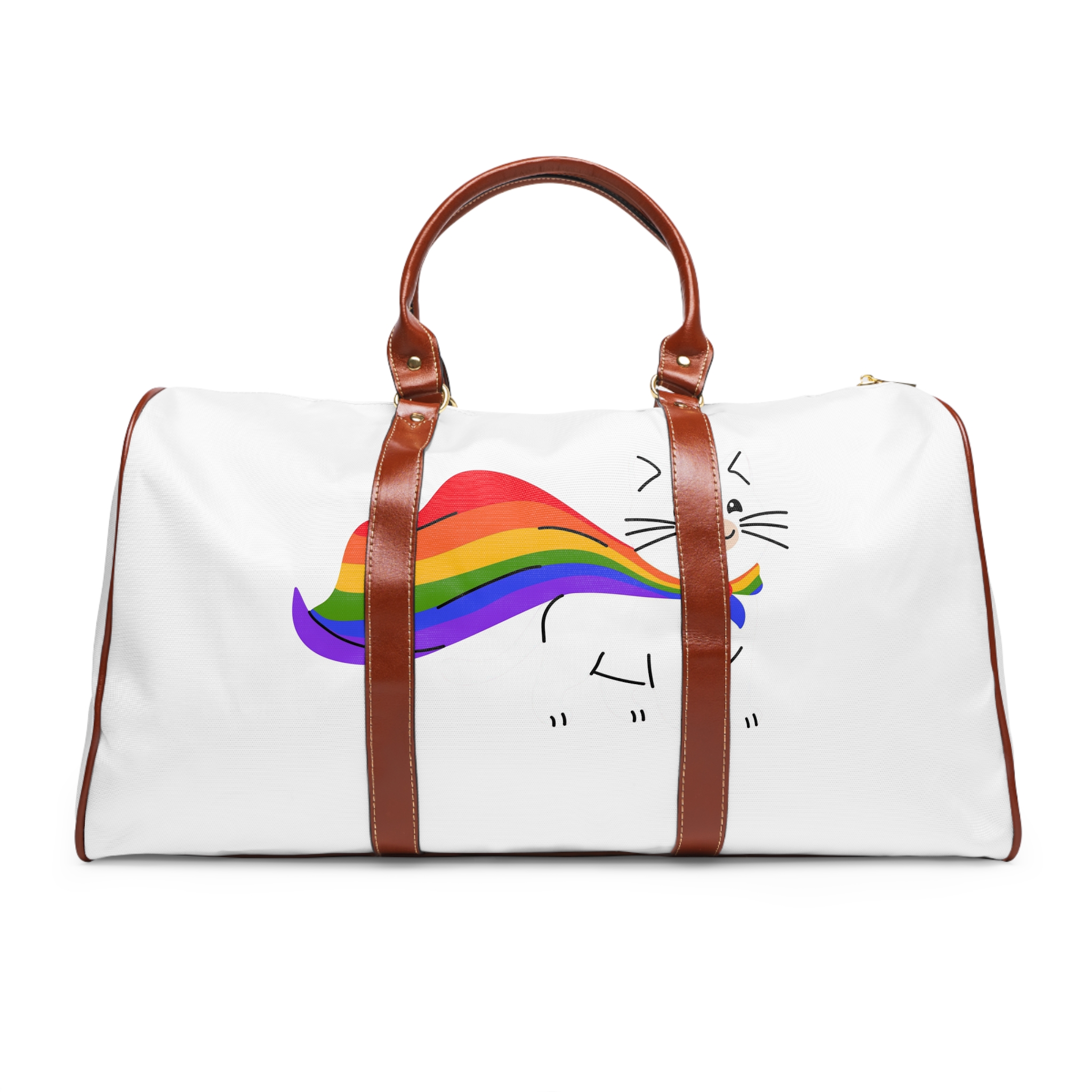 Kawaii Cat With Lgbtq Rainbow Flag Cartoon Waterproof Travel Bag