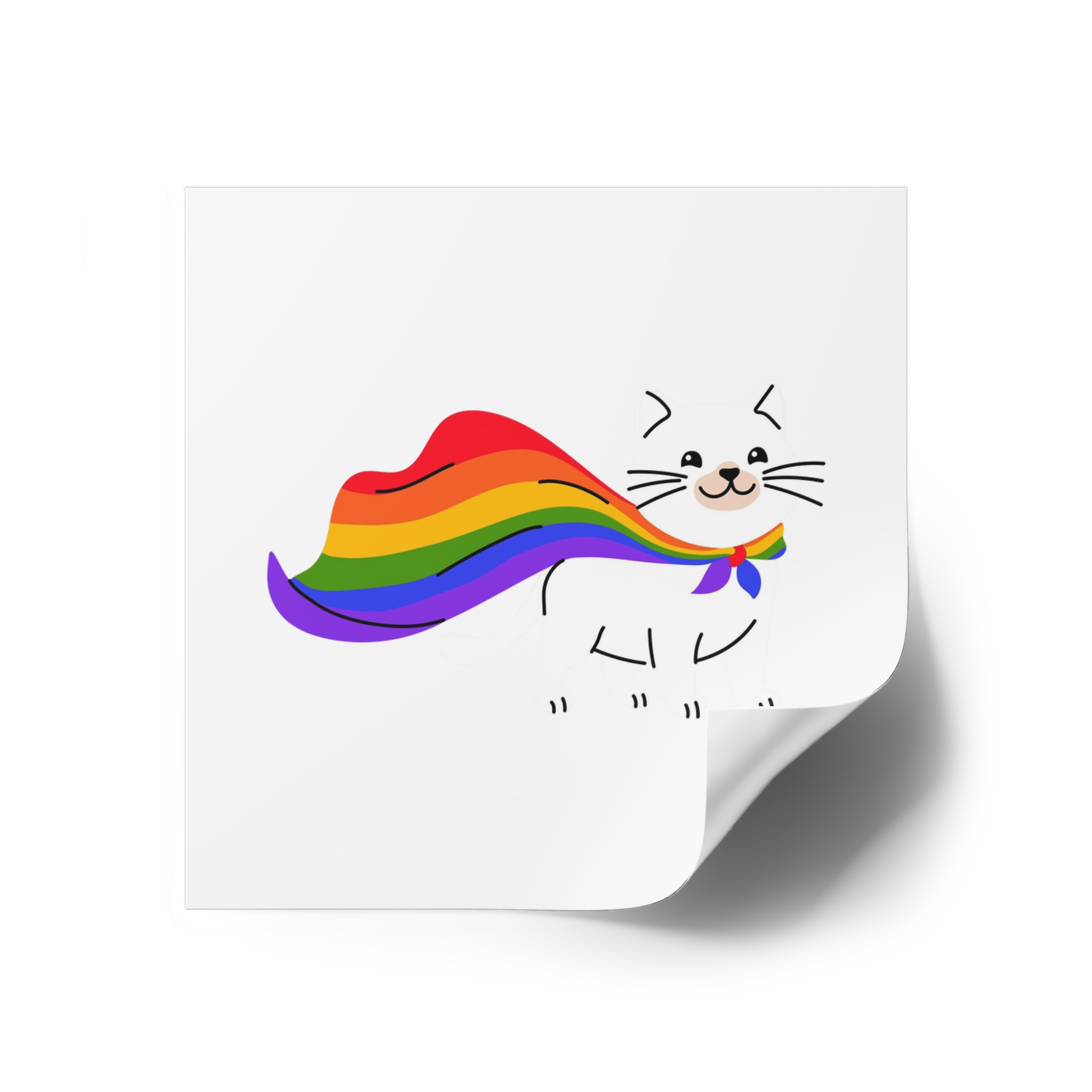 Kawaii Cat With Lgbtq Rainbow Flag Cartoon Laminate Stickers Square - Image 18