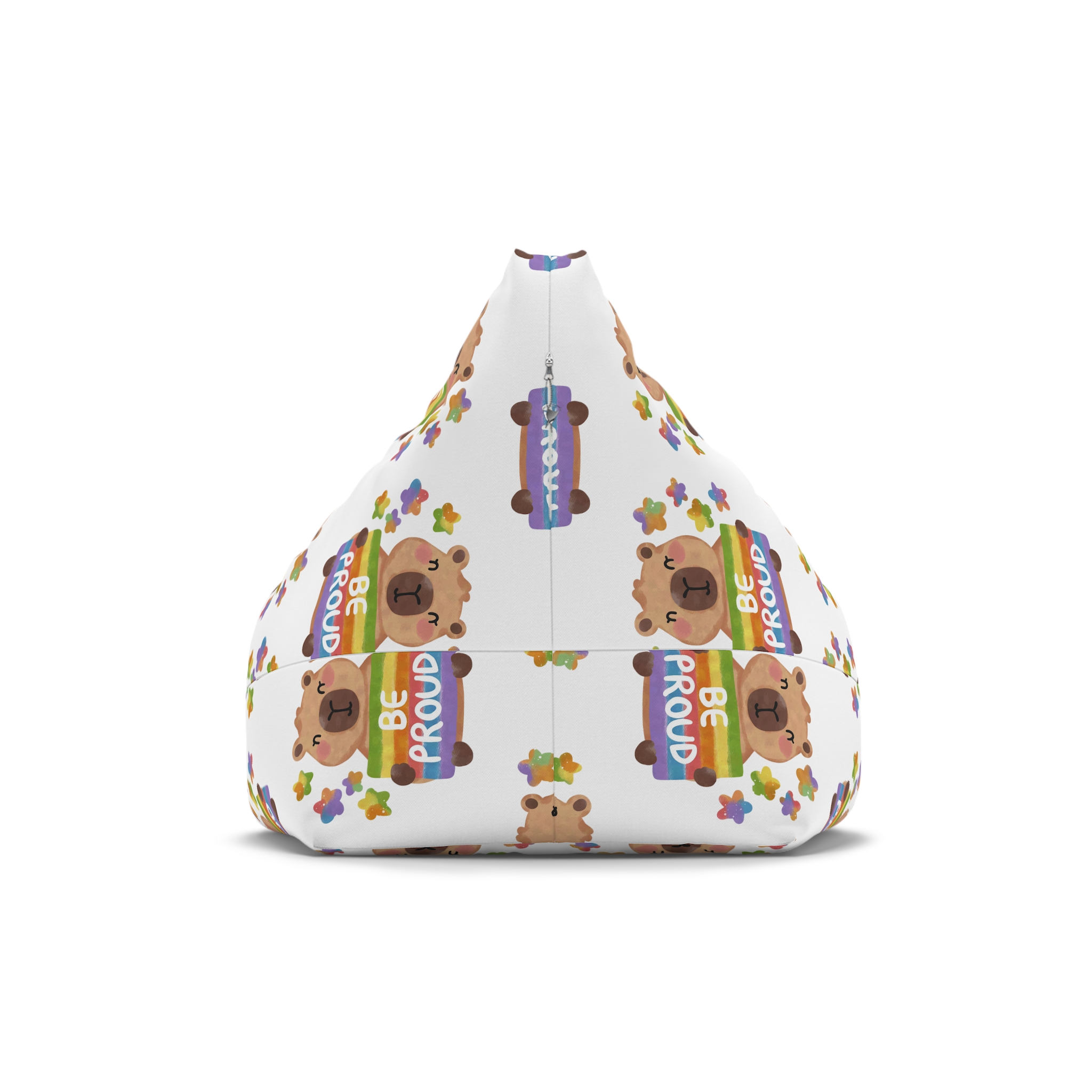Cute Capybara Holding Be Proud Rainbow Flag Illustration (1) Bean Bag Chair Cover - Image 2