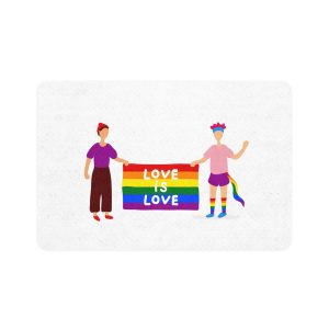 Two Gays Holding Rainbow Flag Pet Food Mat 12x18