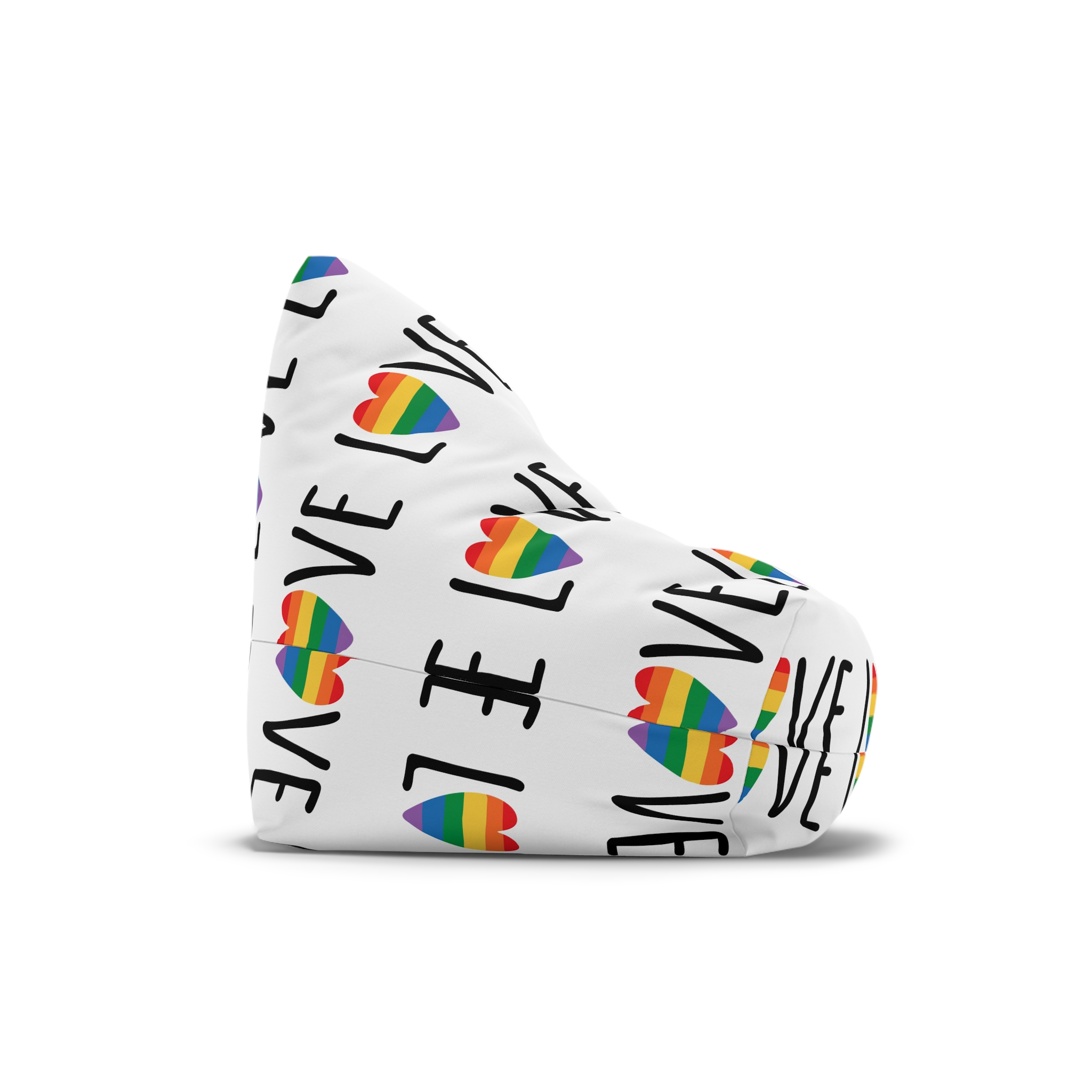 Hand Drawn Love Lgbt Pride Lettering With Rainbow Flag Heart Bean Bag Chair Cover - Image 3