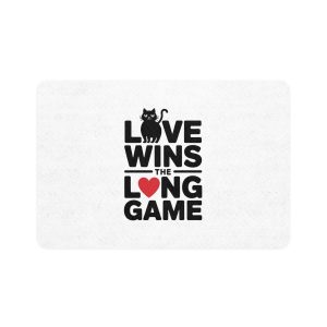 Love Wins Long Game With Black Cat Heart Illustration Pet Food Mat 12x18