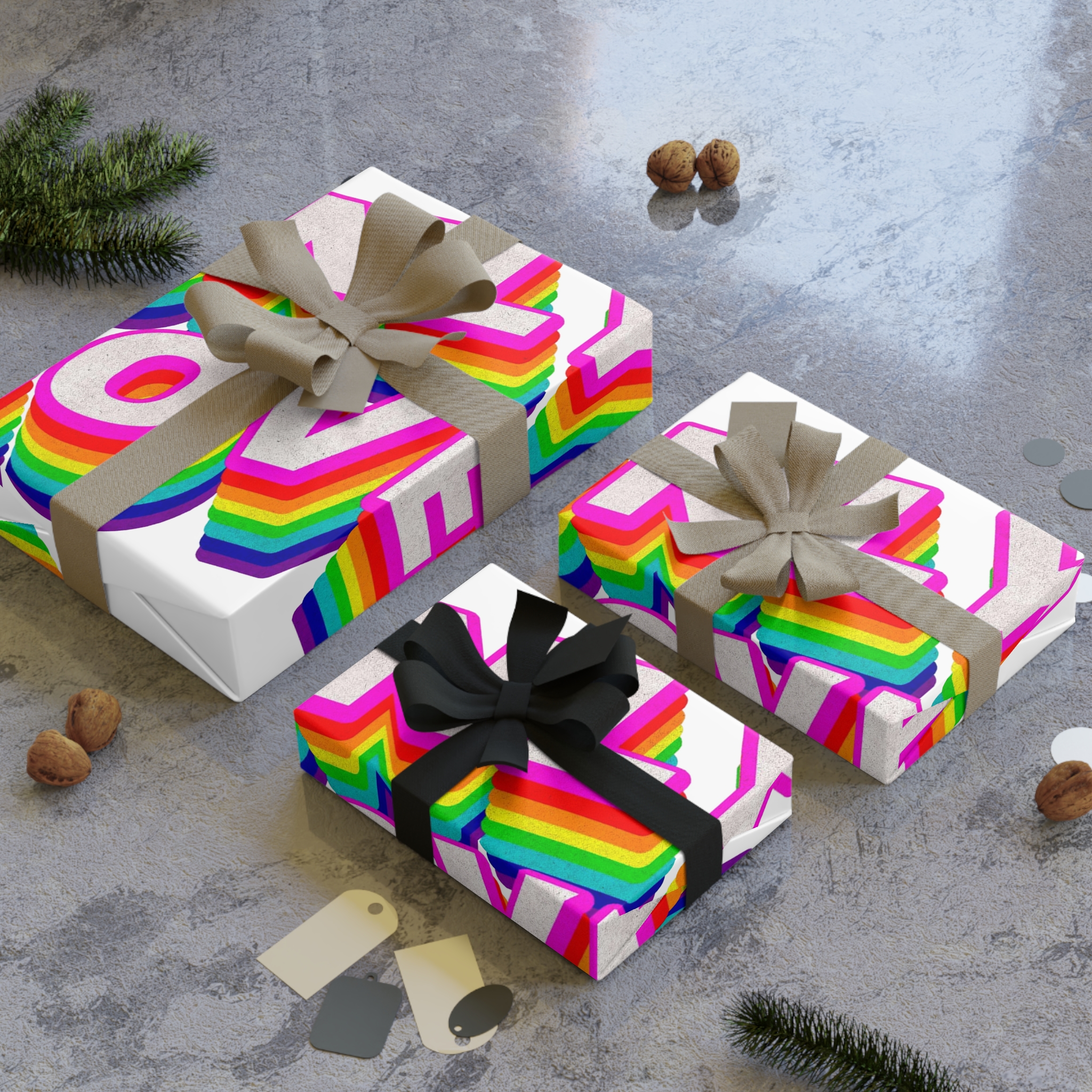 Rainbow Word Only Love Typography Design Element Gift Wrapping Paper Rolls 1pc - Image 4