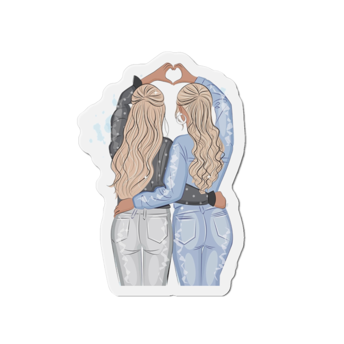 Two Girls Friends Sister Friends With Long Hair Hugging Friendship Day Print Valentine Vector(1) Die Cut Magnets