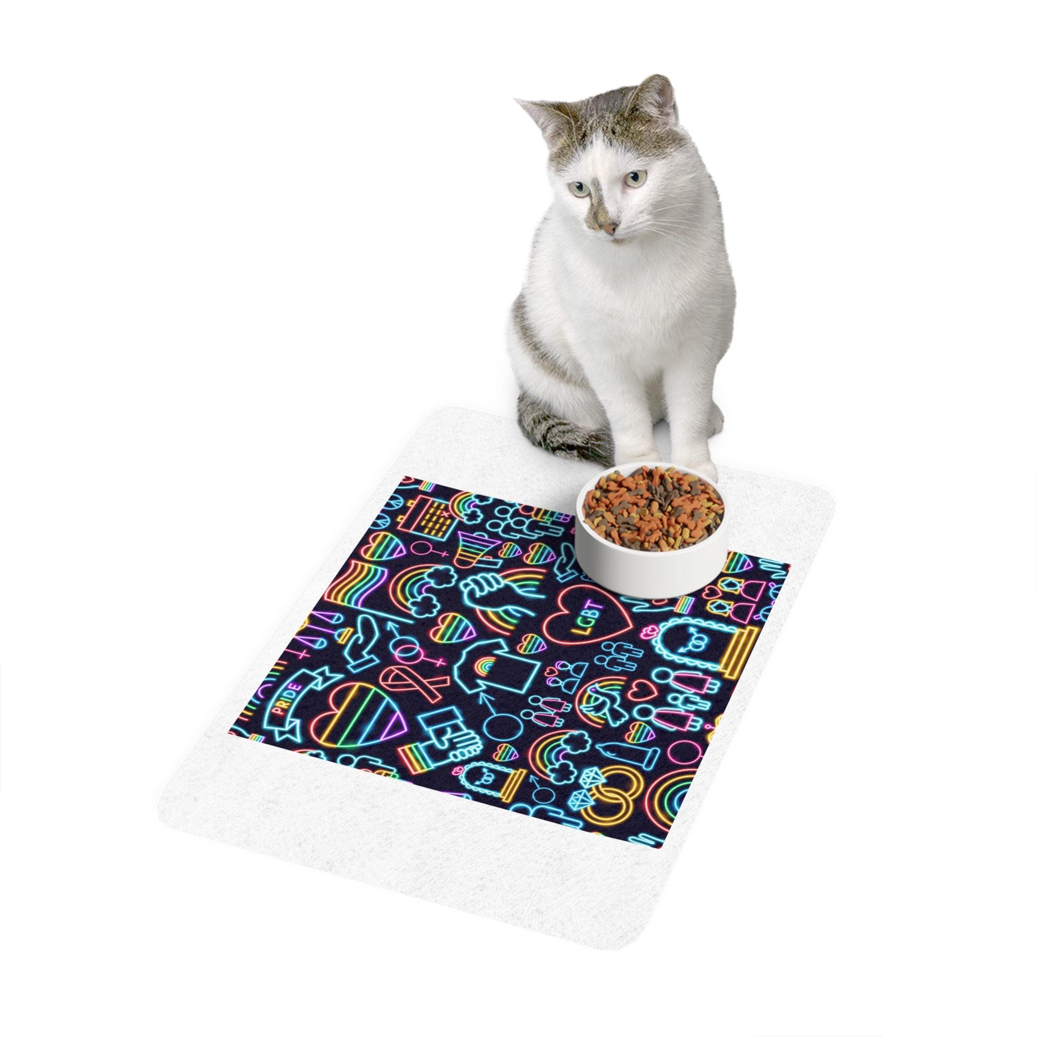 Lgbt Seamless Neon Pattern Pet Food Mat 12x18 - Image 3