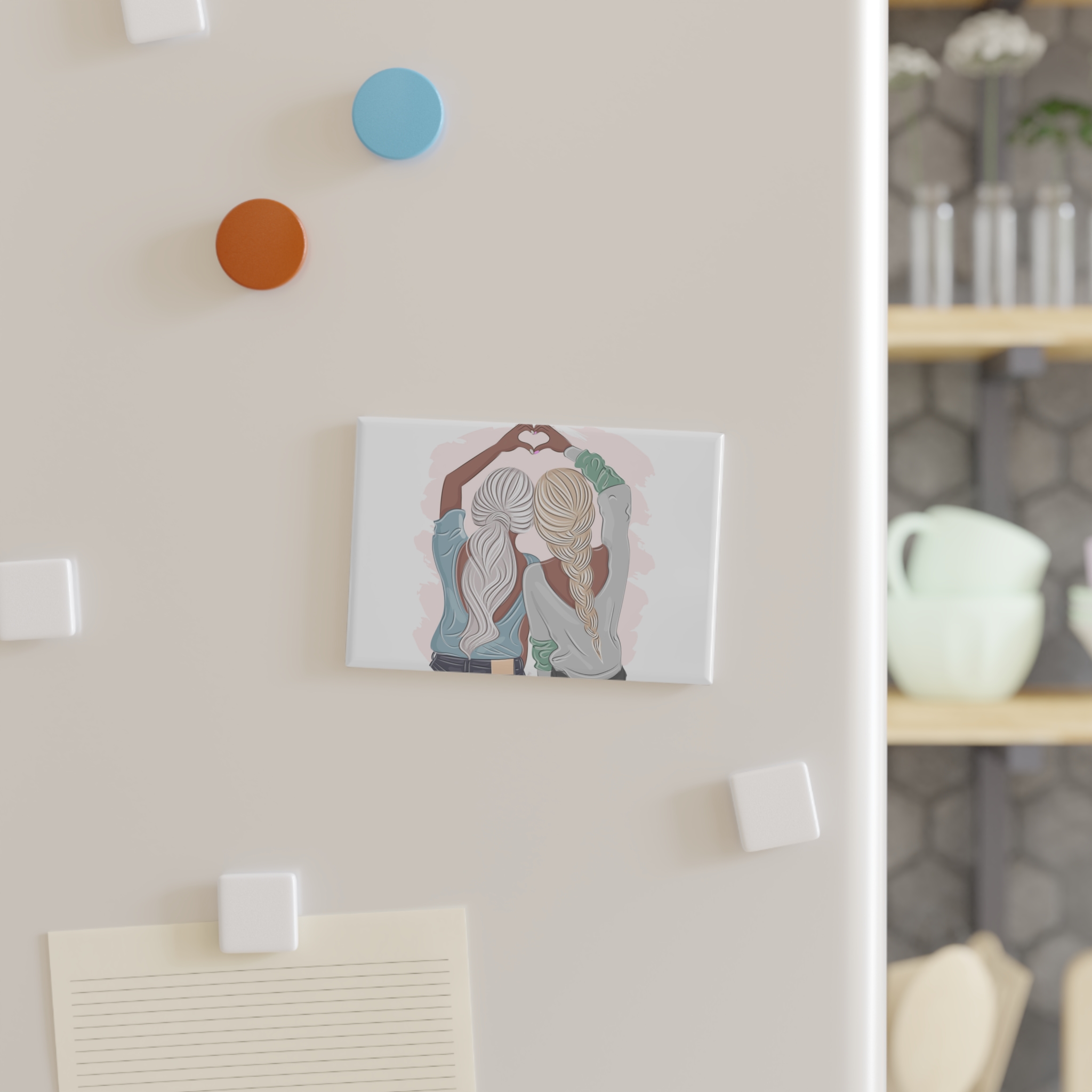 Stylish Girlfriends Two Sisters Show With Hands Heart View From Back Friendship Concept Fashion Vector Illustration Art Postcard Poster Interior Design Textile Print Button Magnet Rectangle 1 And 10... - Image 7