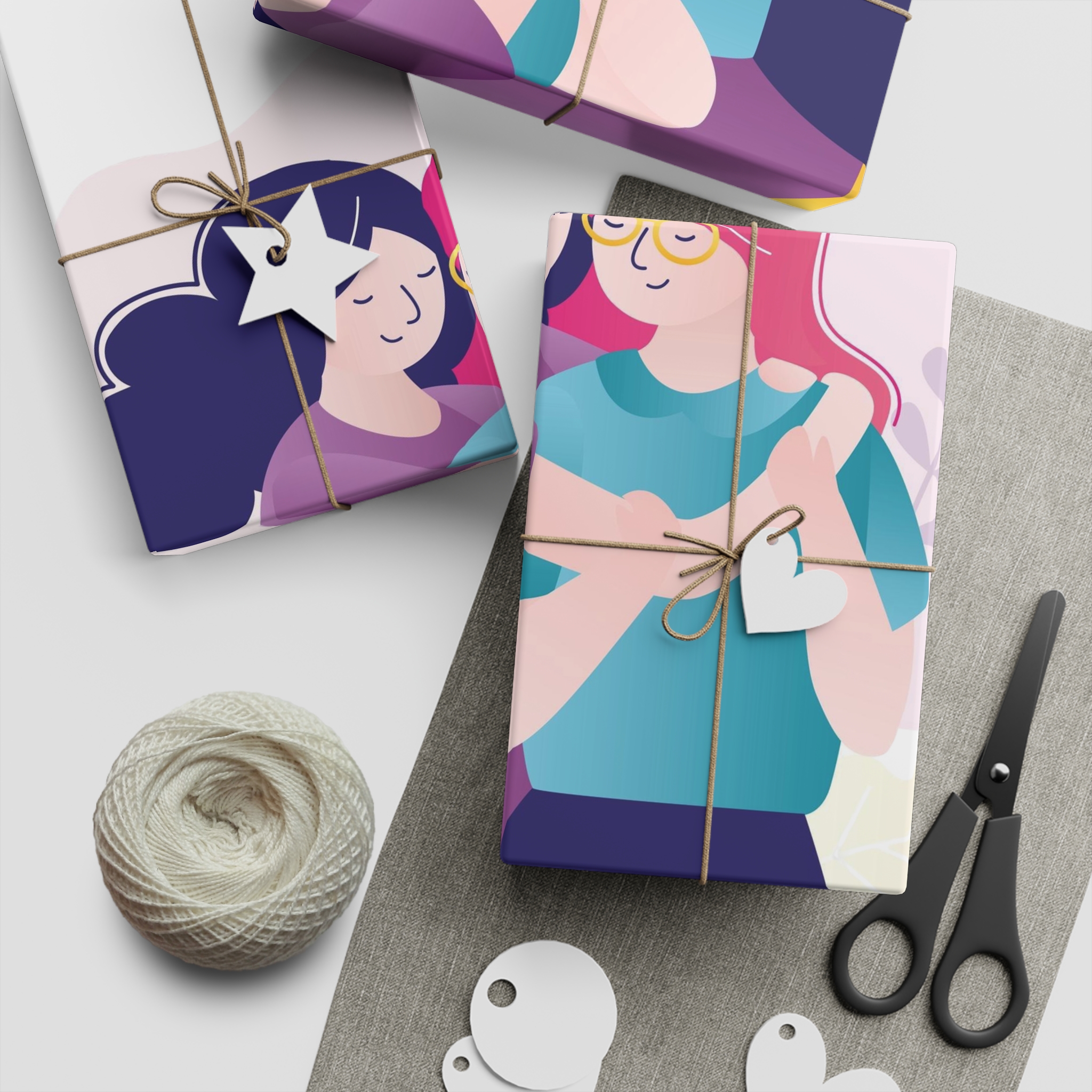 Colorful Portrait Two Best Friends Cute Homosexual Couple Hugging Women Hug Each Other Gift Wrapping Paper Sheets 1pc - Image 2