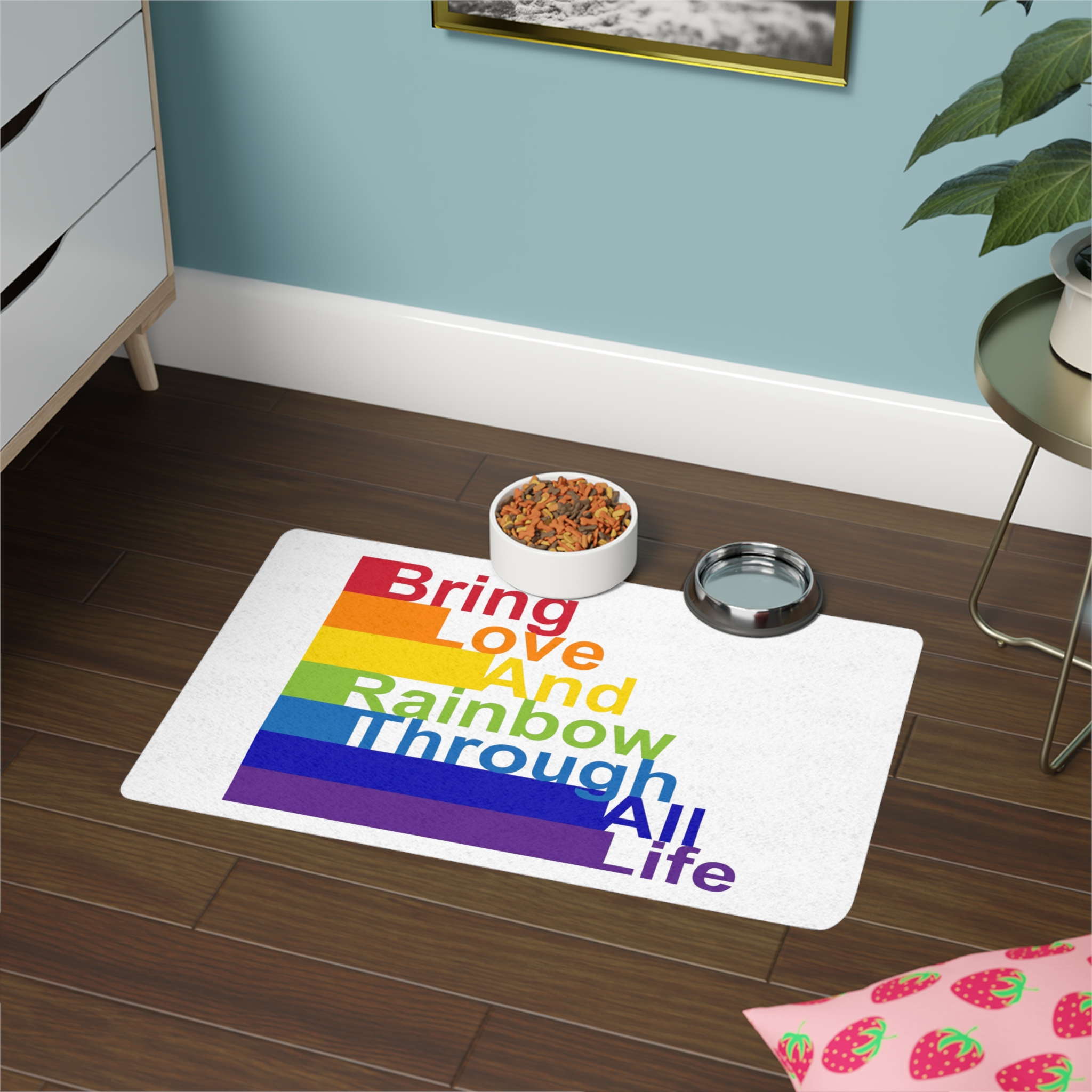 Lgbt Concept Motivating Phrase Colors Rainbow Bring Love Rainbow Through Life Pet Food Mat 12x18 - Image 4