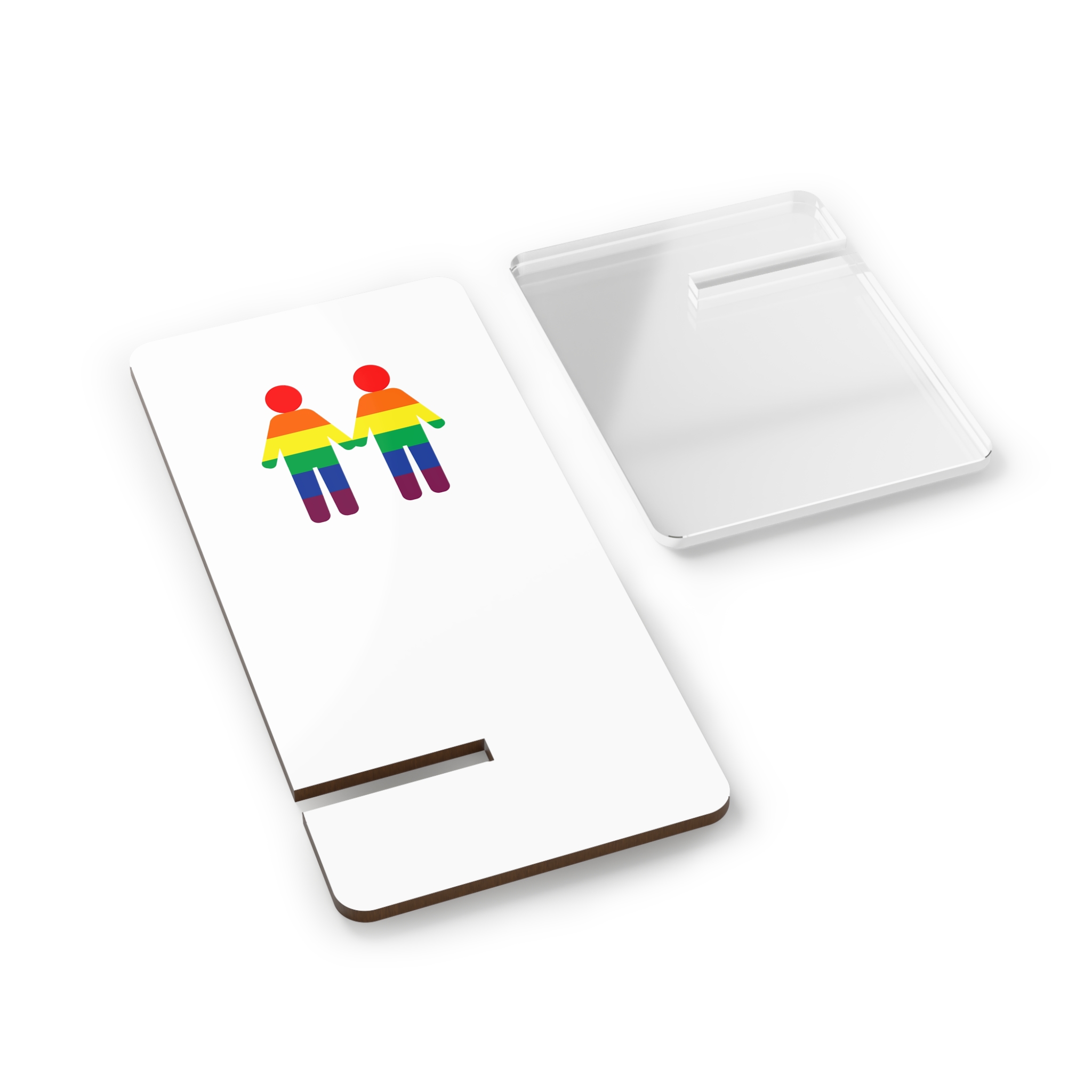 Gay Couple Holding Hands With Rainbow Color Background Vector Mobile Display Stand For Smartphones - Image 2