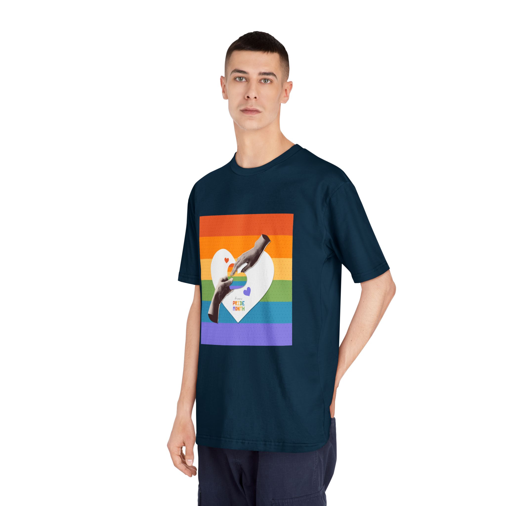 Retro Nostalgic Banner Pride Month Halftone Hands Holding Striped Heart Vintage Collage With - Unisex Classic Crewneck T Shirt - Image 20