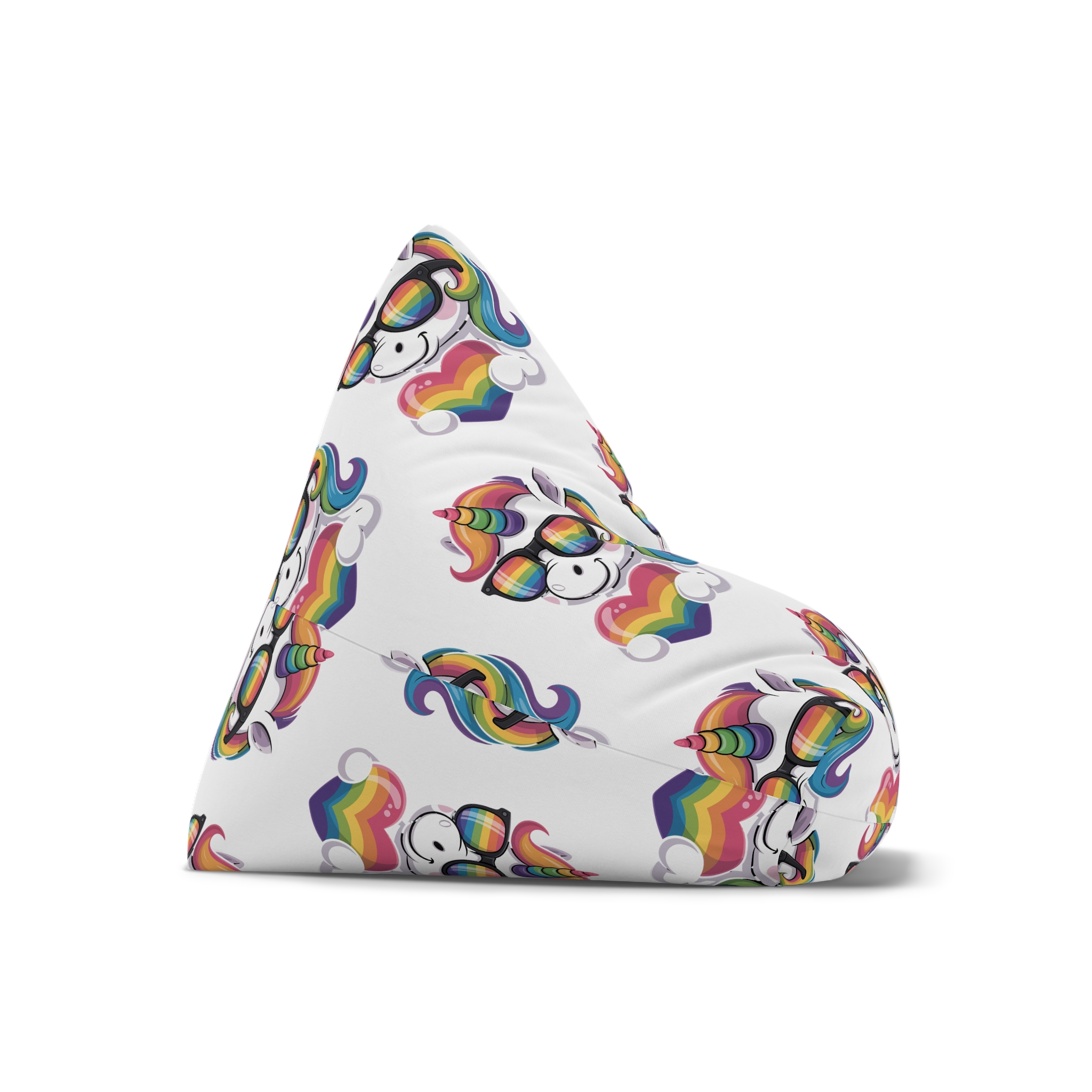 Cute Unicorn With Rainbowcolored Mane Tail Is Wearing Black Sunglassesnbow Stripes Bean Bag Chair Cover - Image 7