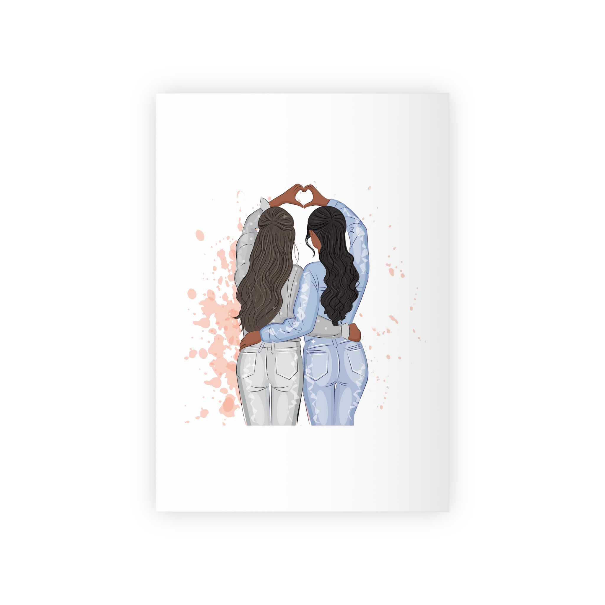 Two Girls Friends Sister Friends With Long Hair Hugging Friendship Day Print Valentine Vector Gift Wrapping Paper Rolls 1pc