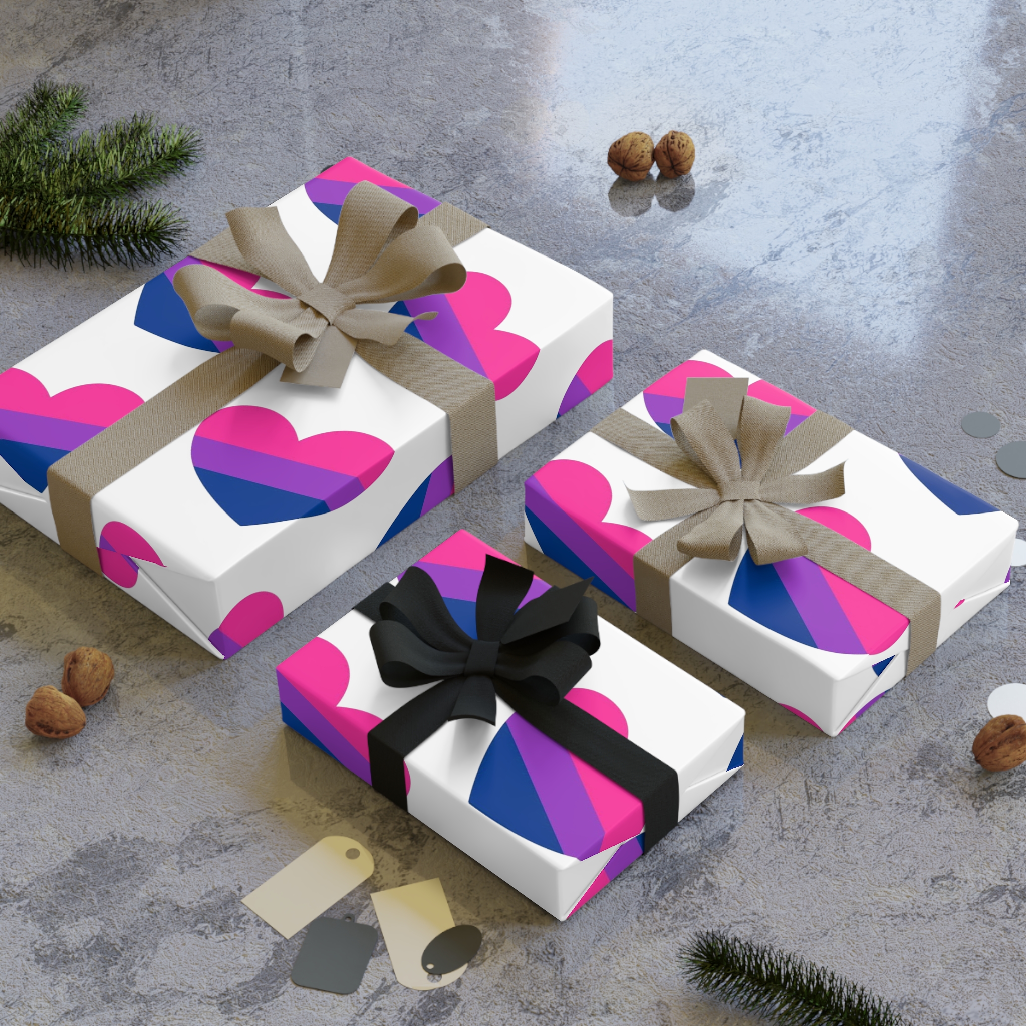 Vector Seamless Pattern Bisexual Flag Heart Gift Wrapping Paper Rolls 1pc - Image 4