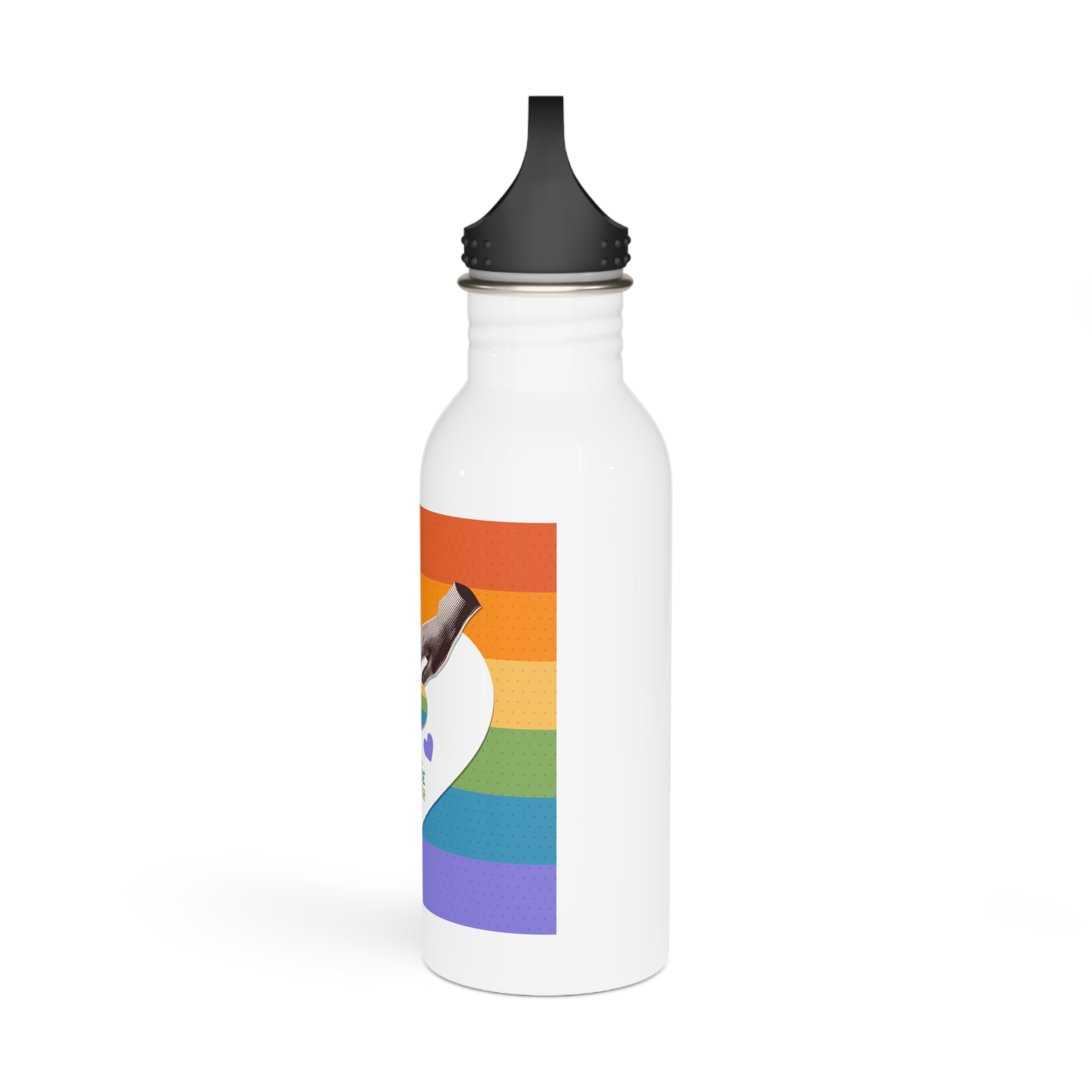 Retro Nostalgic Banner Pride Month Halftone Hands Holding Striped Heart Vintage Collage With Stainless Steel Water Bottle - Image 4