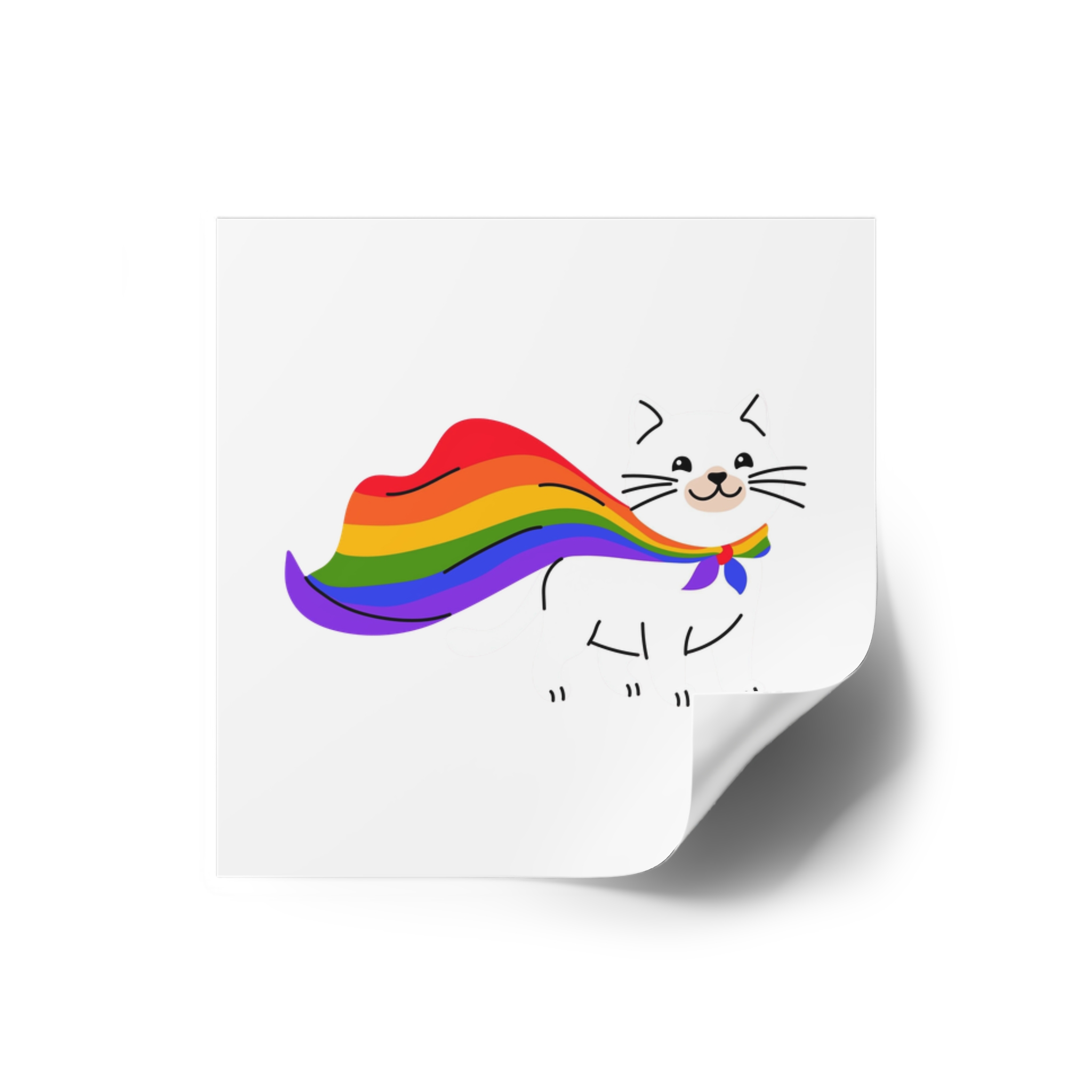 Kawaii Cat With Lgbtq Rainbow Flag Cartoon Laminate Stickers Square - Image 2