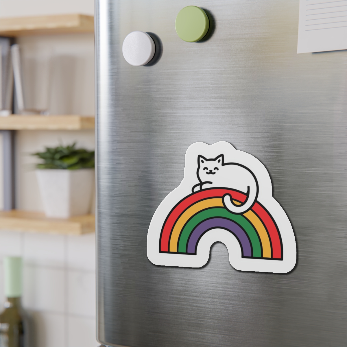 Cartoon Cat Lying Rainbow Illustration With Cheerful Expression Die Cut Magnets - Image 15
