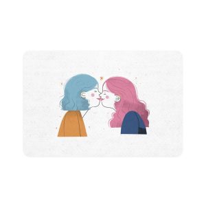 Hand Drawn Affectionate Lesbian Kiss Pet Food Mat 12x18