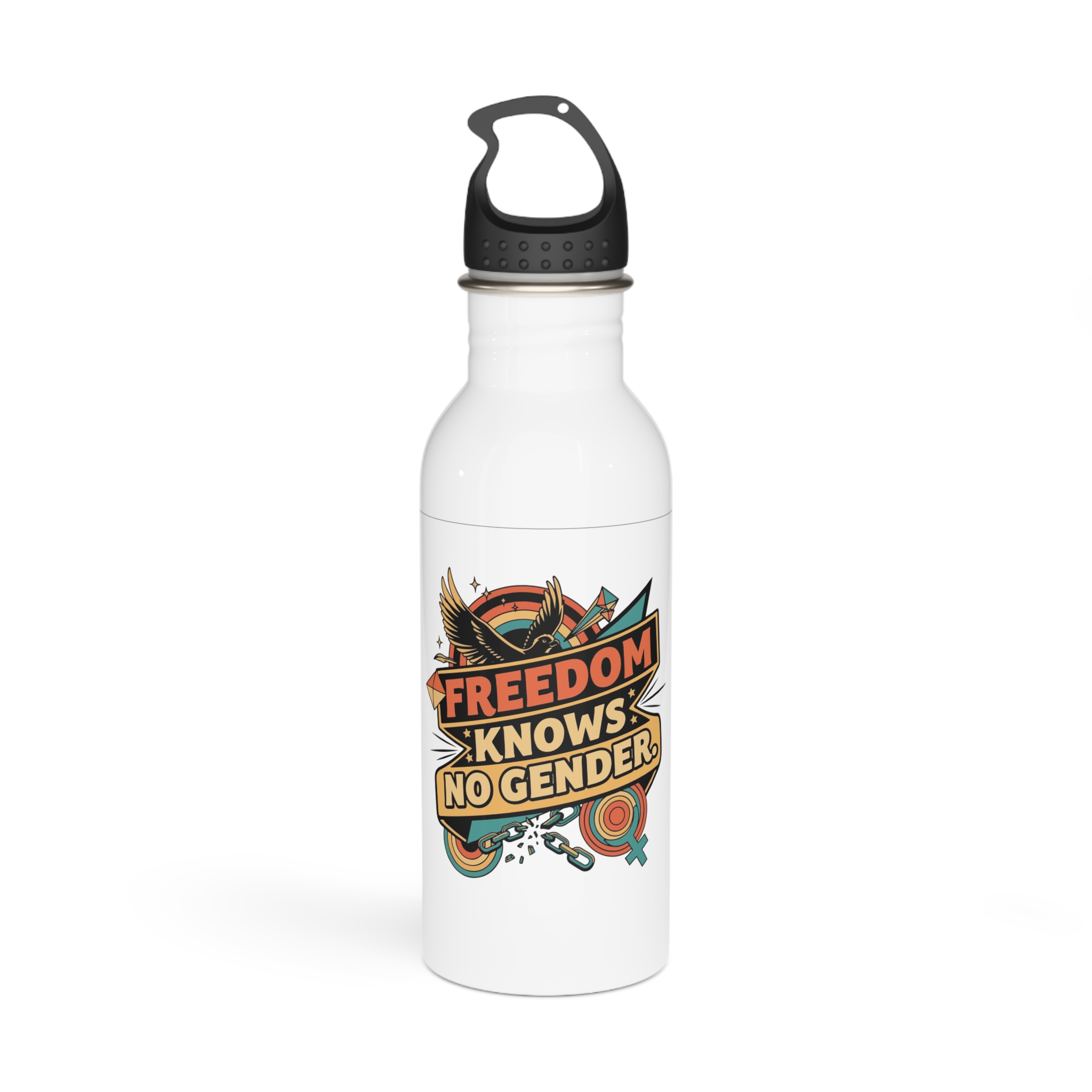 Freedom Knows No Gender Lgbtq Pride Retro Design Stainless Steel Water Bottle
