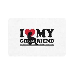 I Love My Girlfriend With Heart Accompanied By Silhouette Girl Sitting Grass Field Pet Food Mat 12x18