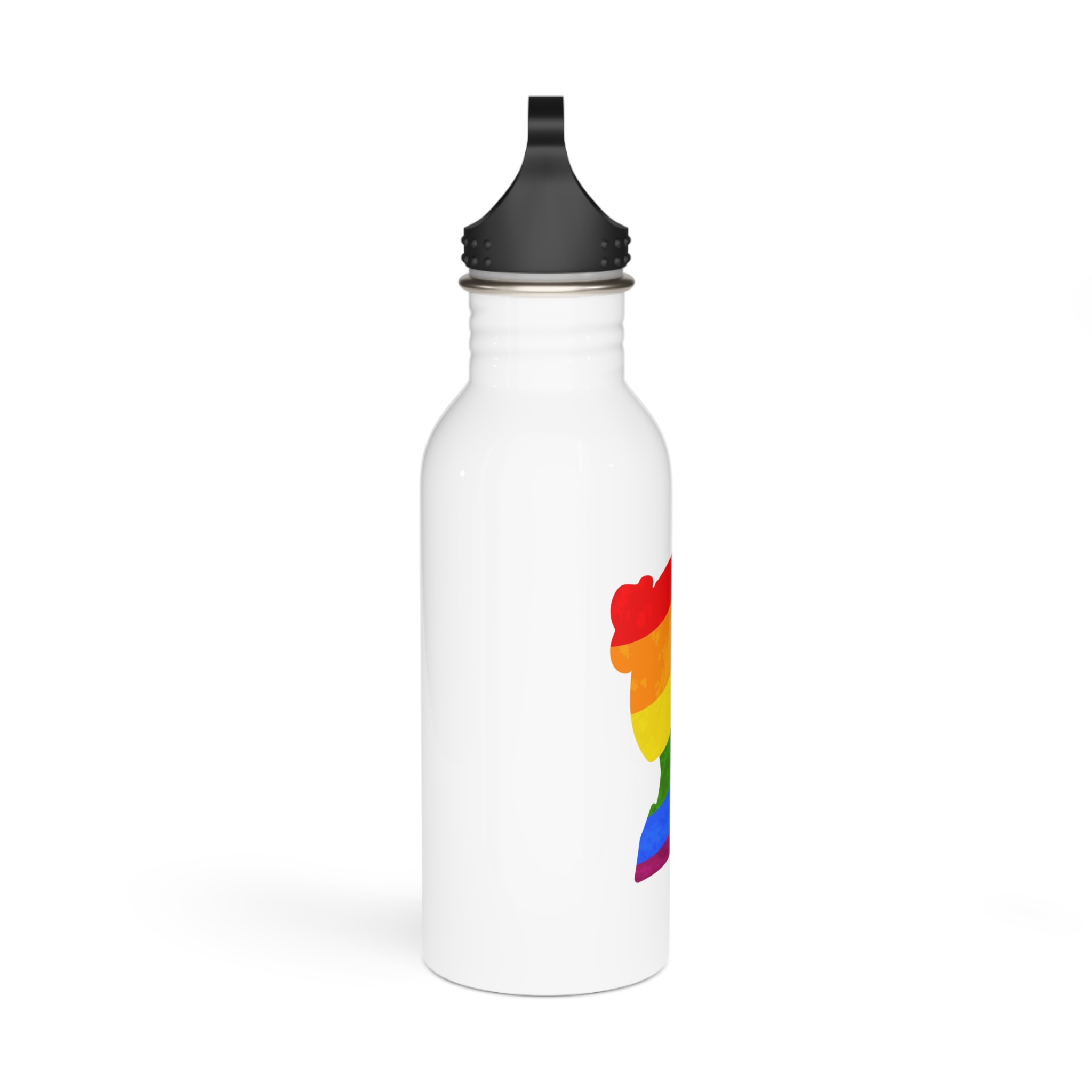 Black Detailed Realistic Girls Face Profile With Lgbt Pride Flag Isolated White Stainless Steel Water Bottle - Image 2