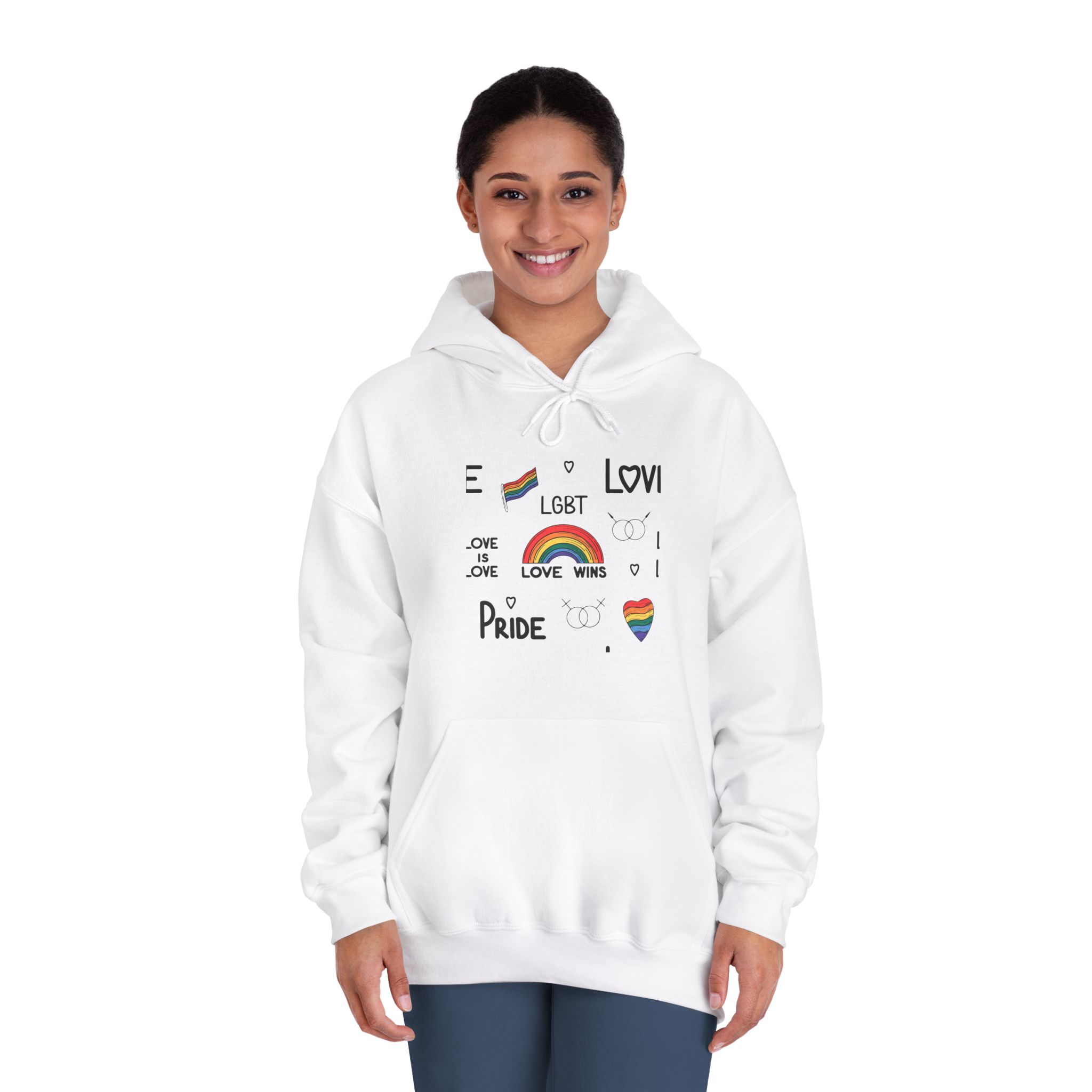 Lgbtq Pride Seamless Illustration Rainbow Hearts Love Symbols Unisex Dryblend Hooded Sweatshirt - Image 4