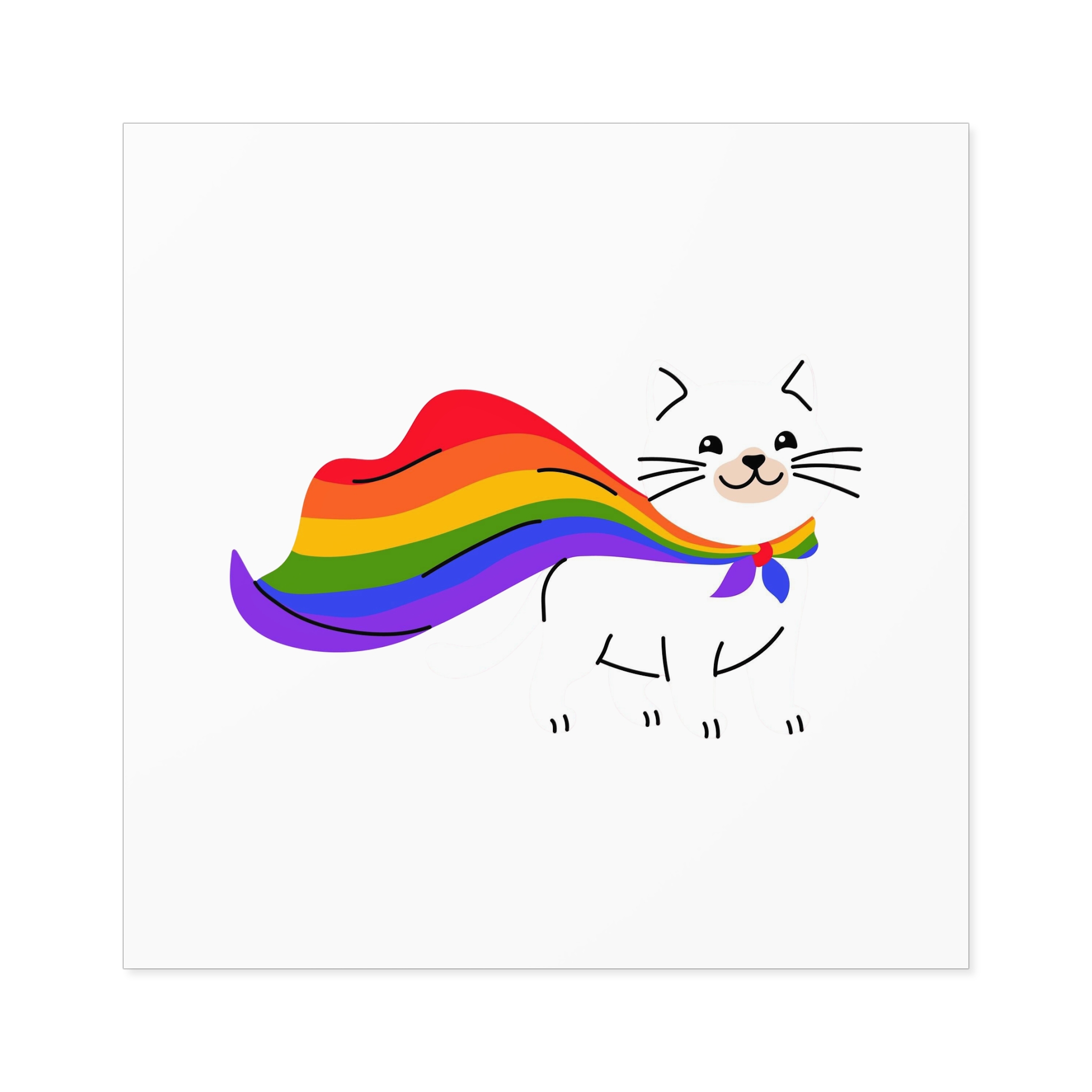 Kawaii Cat With Lgbtq Rainbow Flag Cartoon Laminate Stickers Square - Image 57
