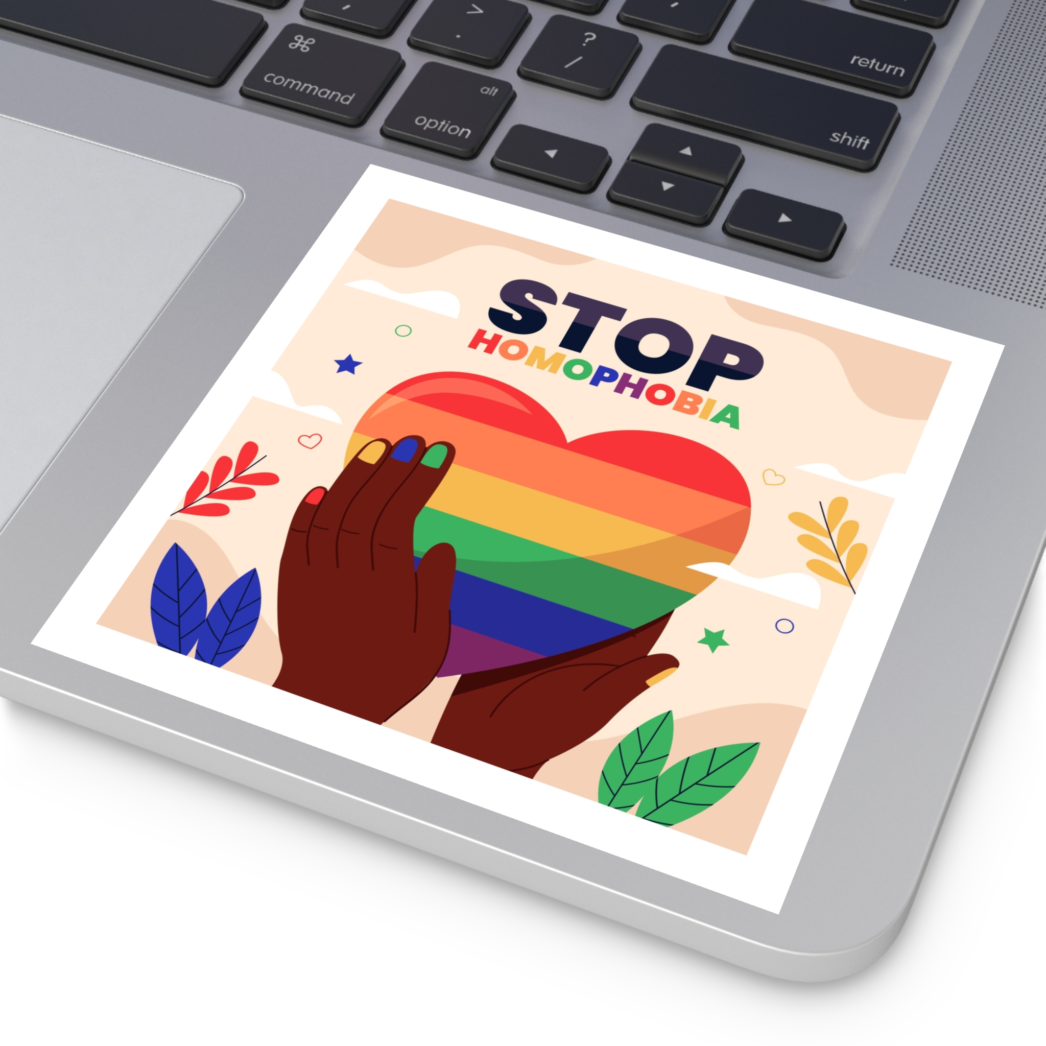 Hand Drawn Stop Homophobia Message Illustrated Laminate Stickers Square - Image 35