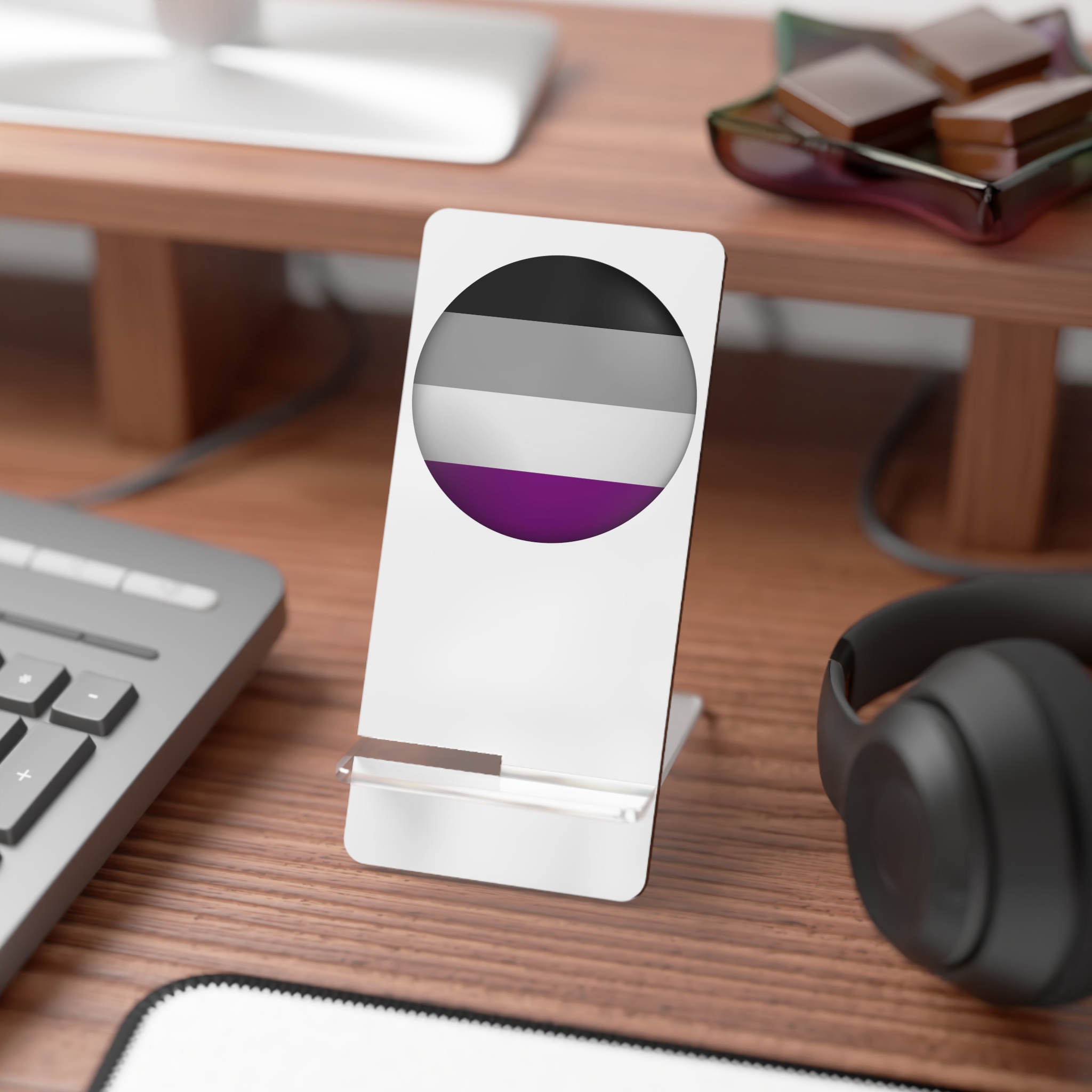 Flag Asexual Lgbtq Glossy Circular Flag Button Appearance 3d Icon Design With Depth Mobile Display Stand For Smartphones - Image 3