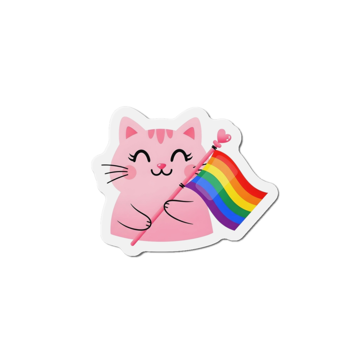 Cute Pink Cat With Rainbow Pride Flag Die Cut Magnets - Image 13