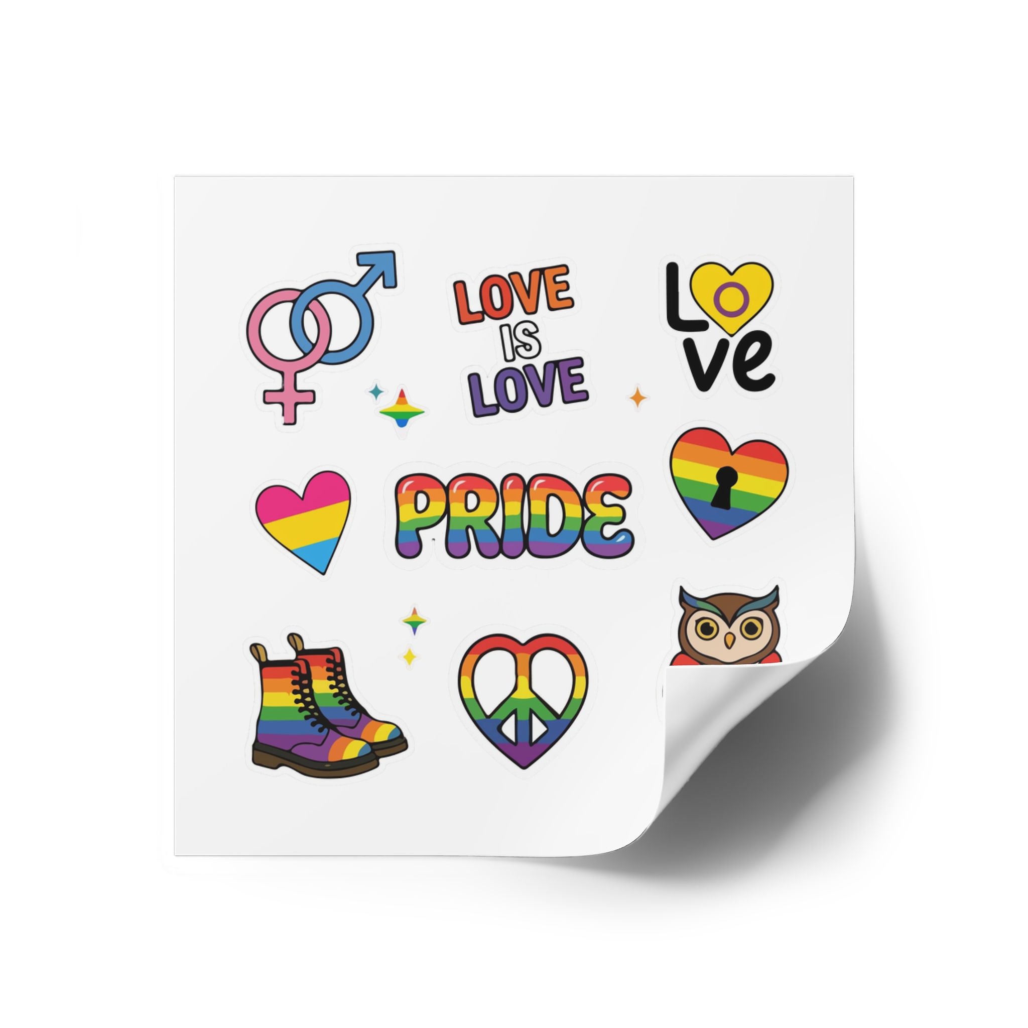 Pride Stickers Doodle Set Colorful Lgbtq Hand Drawn Icons Pack Laminate Stickers Square - Image 30